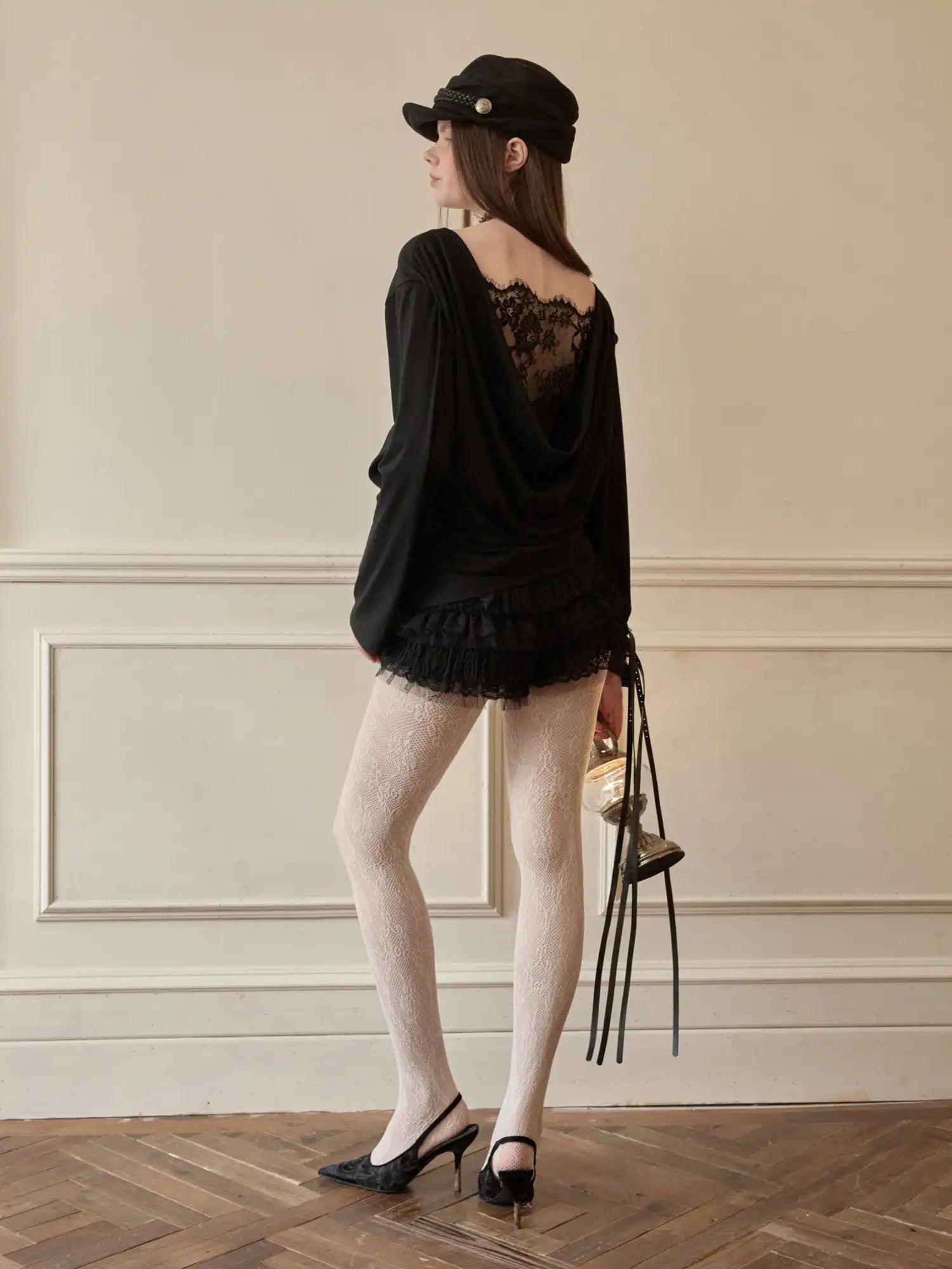 1Jinn Studio Coquette Y2K Sheer Lace Cowl Back Long Sleeve Top | Canton Collective