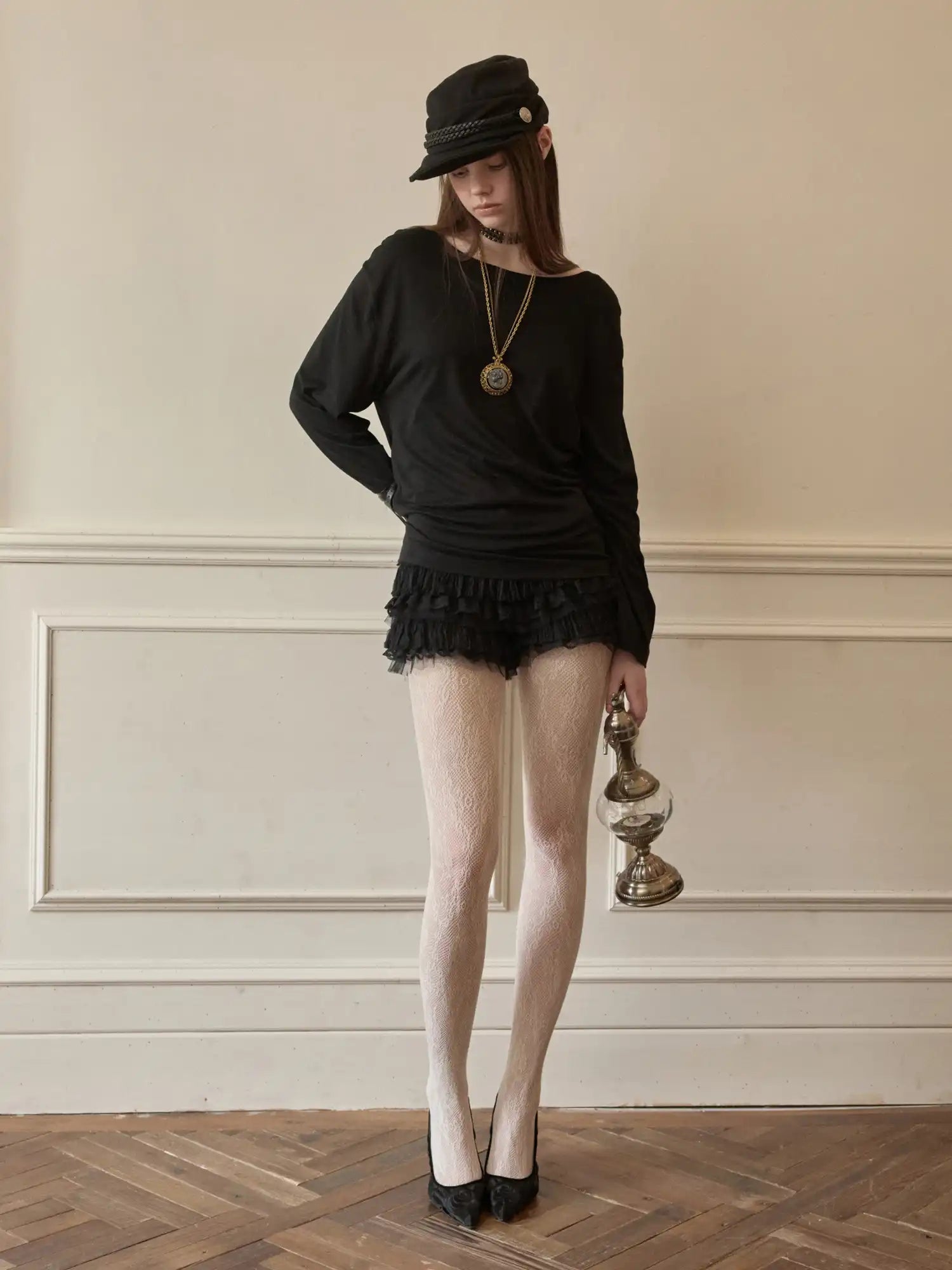 1Jinn Studio Coquette Y2K Sheer Lace Cowl Back Long Sleeve Top | Canton Collective