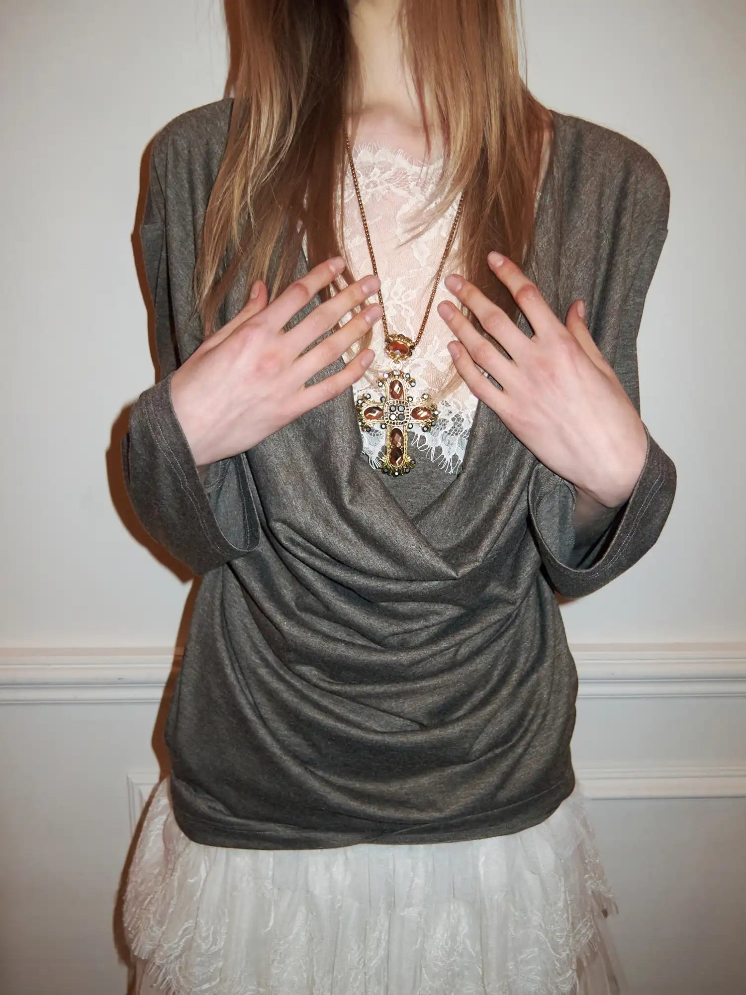 1Jinn Studio Coquette Y2K Sheer Lace Cowl Back Long Sleeve Top | Canton Collective