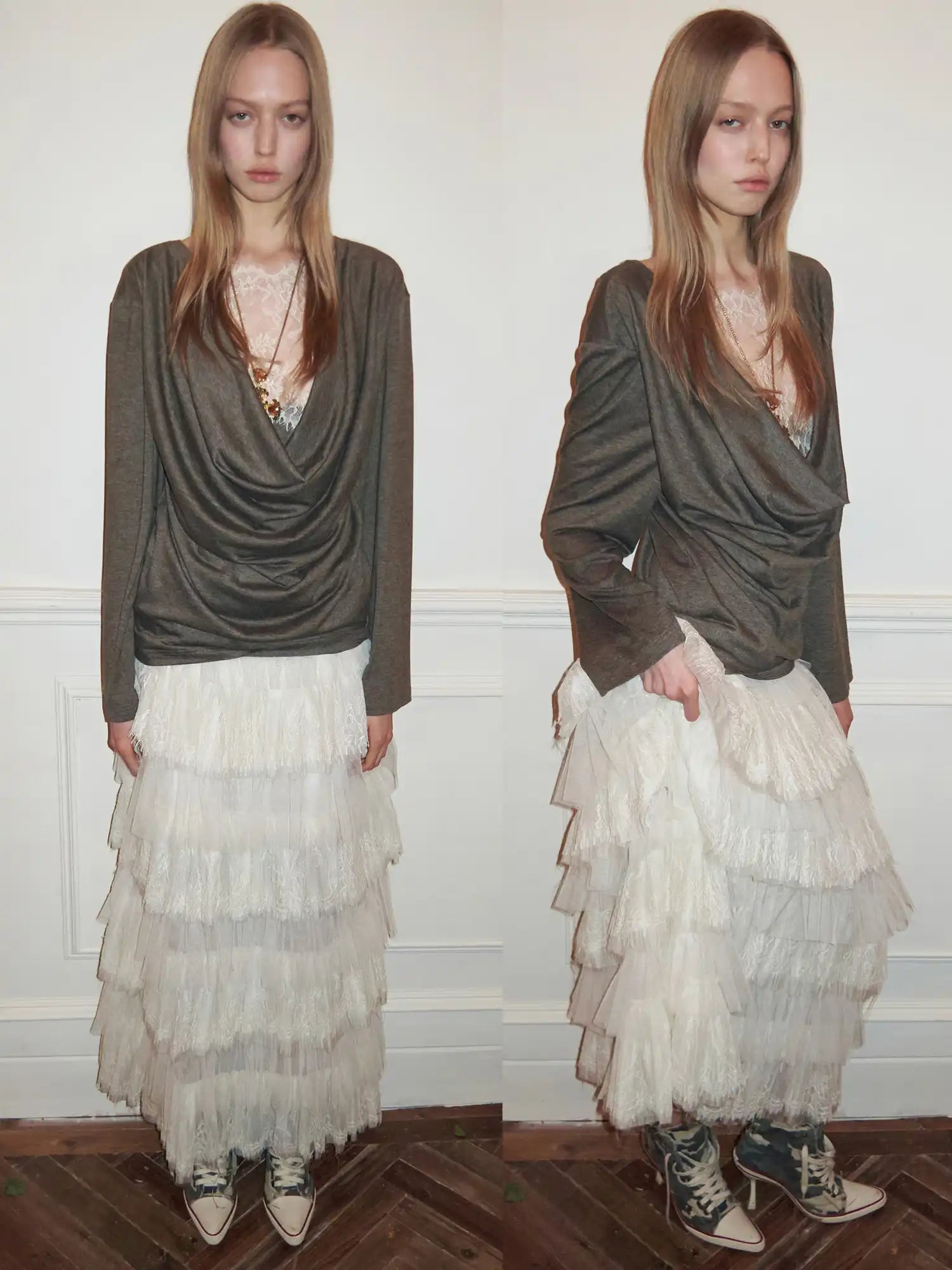 1Jinn Studio Coquette Y2K Sheer Lace Cowl Back Long Sleeve Top | Canton Collective