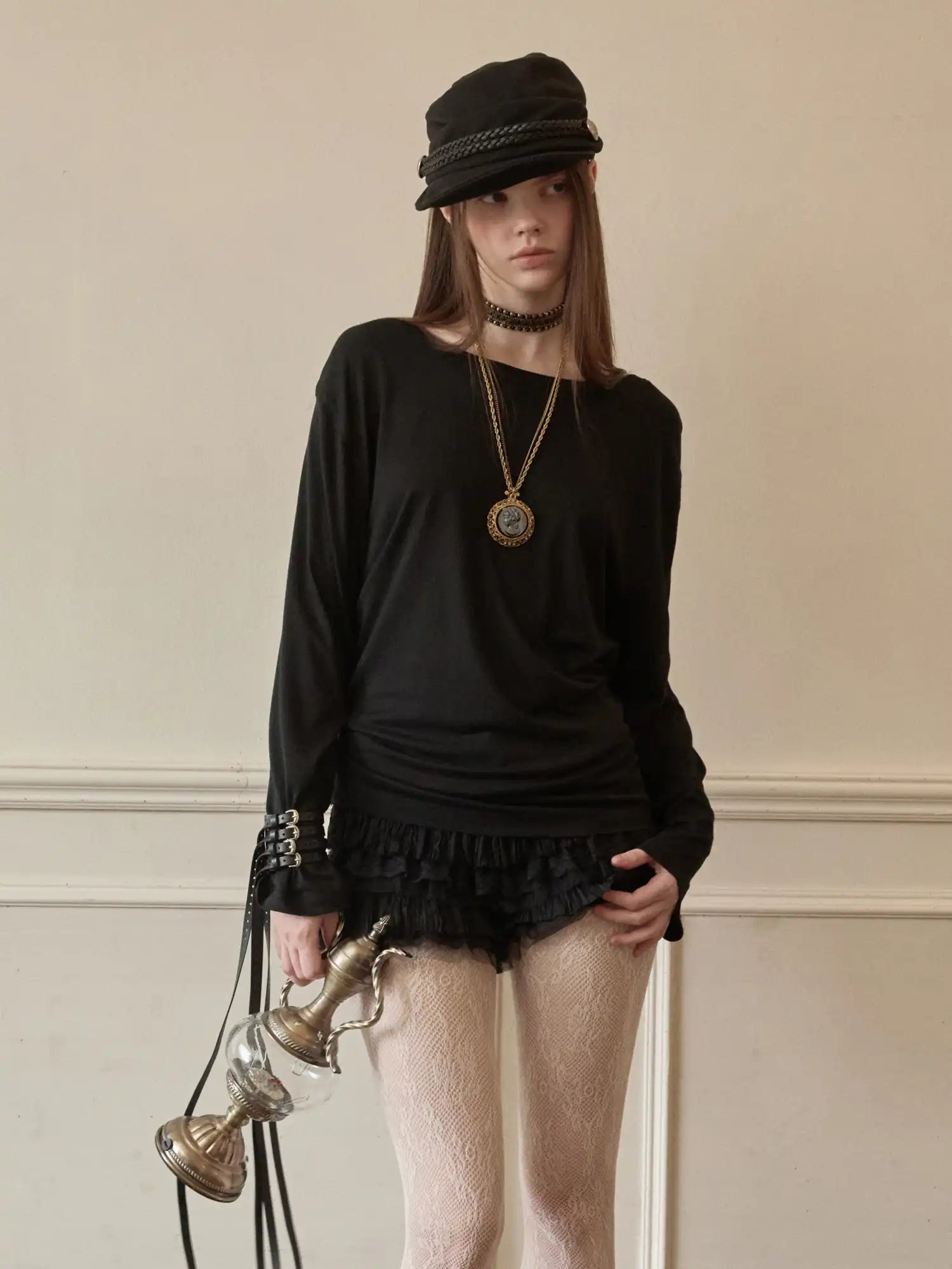 1Jinn Studio Coquette Y2K Sheer Lace Cowl Back Long Sleeve Top | Canton Collective