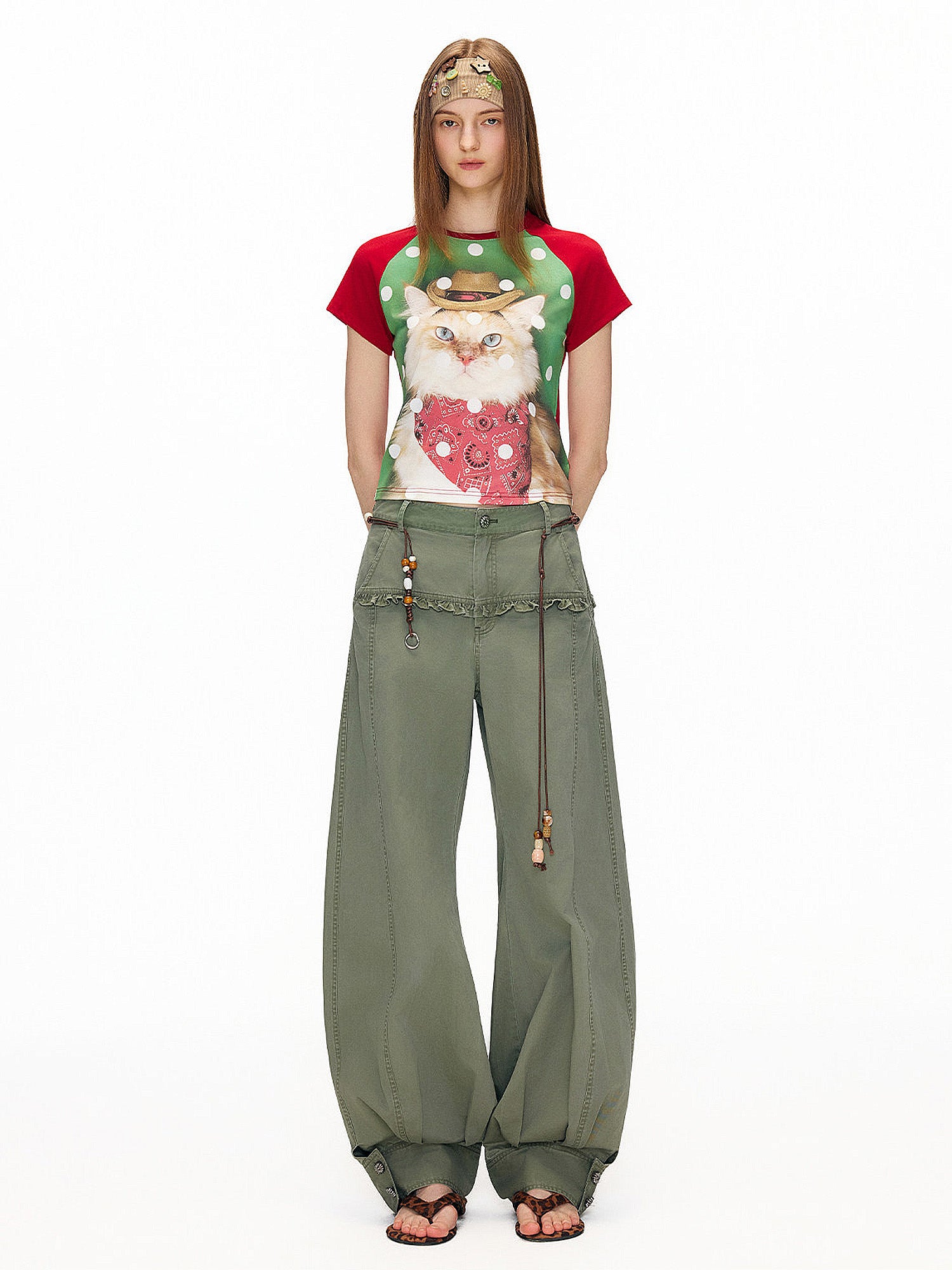 Outtheblue Cowboy Cat Polka Dots Cropped Raglan Tee | Canton Collective