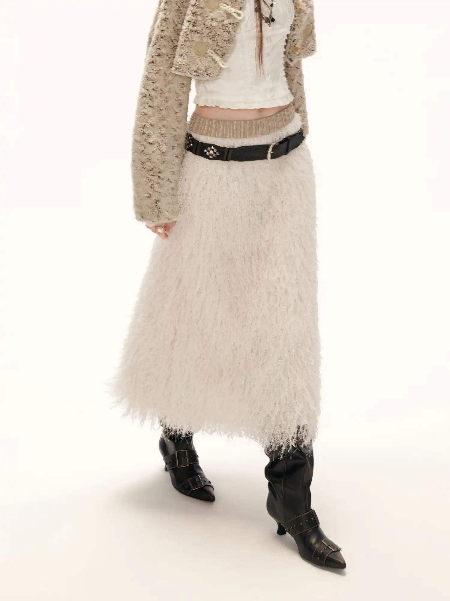MAMC Creamy Feather Tassle Midi Skirt | Canton Collective