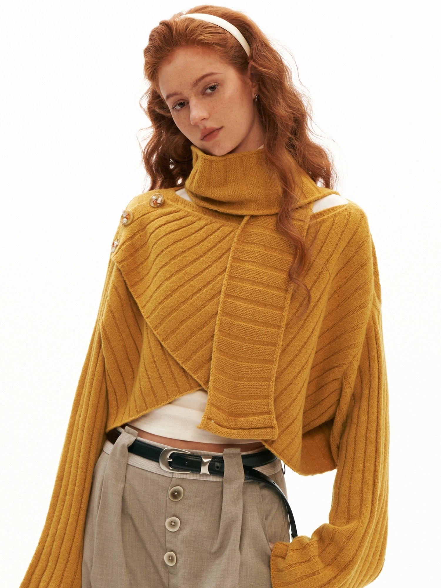 MAMC Cropped Cable Knit Crossover Sweater | Canton Collective