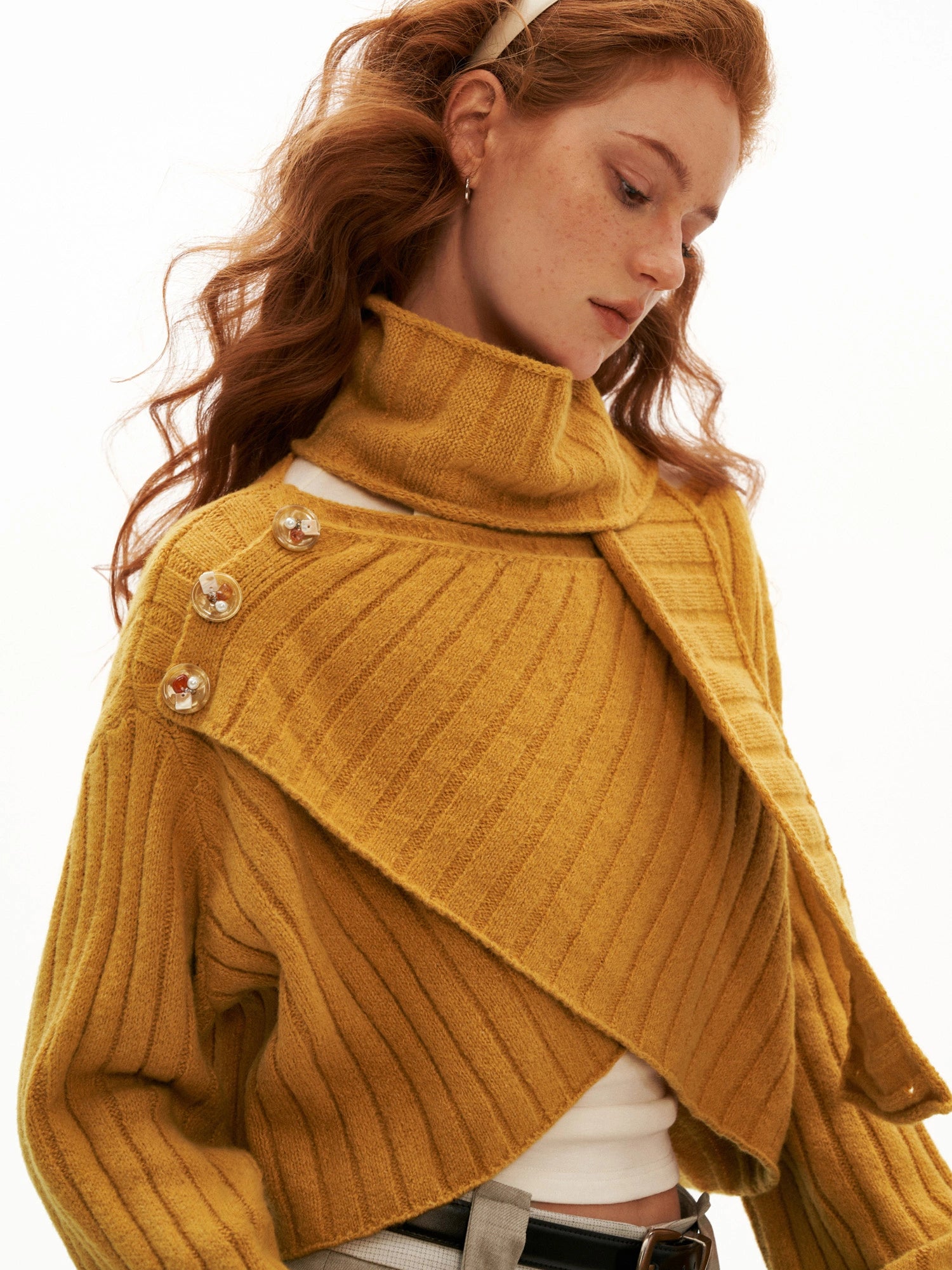 MAMC Cropped Cable Knit Crossover Sweater | Canton Collective