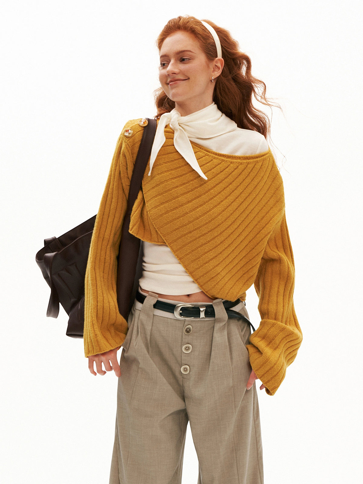 MAMC Cropped Cable Knit Crossover Sweater | Canton Collective