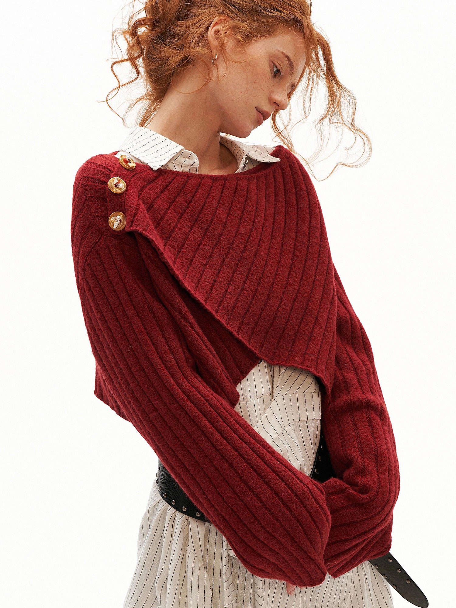 MAMC Cropped Cable Knit Crossover Sweater | Canton Collective