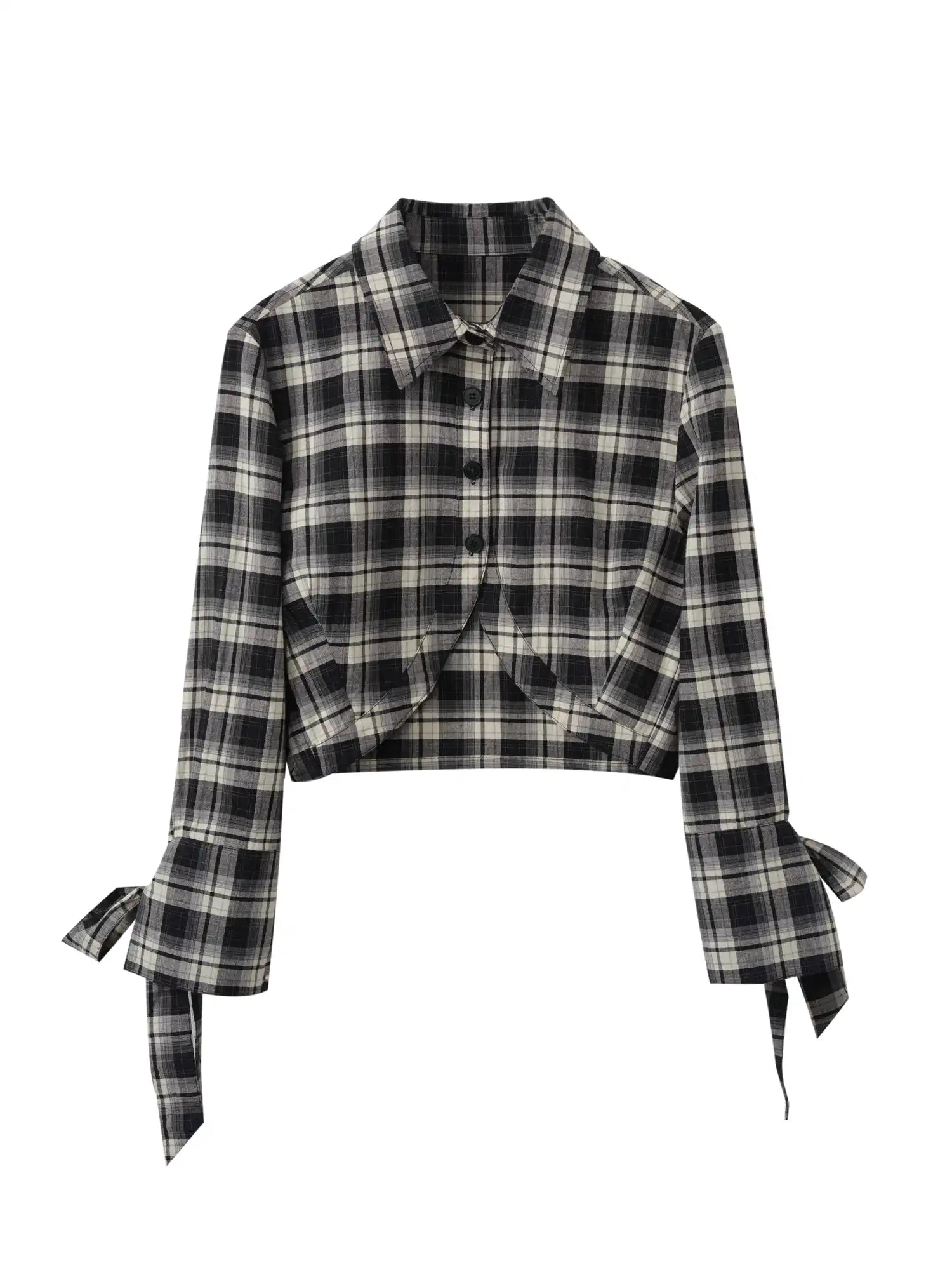 Deleteex Cropped Curved Hem Check Mini Blouse | Canton Collective
