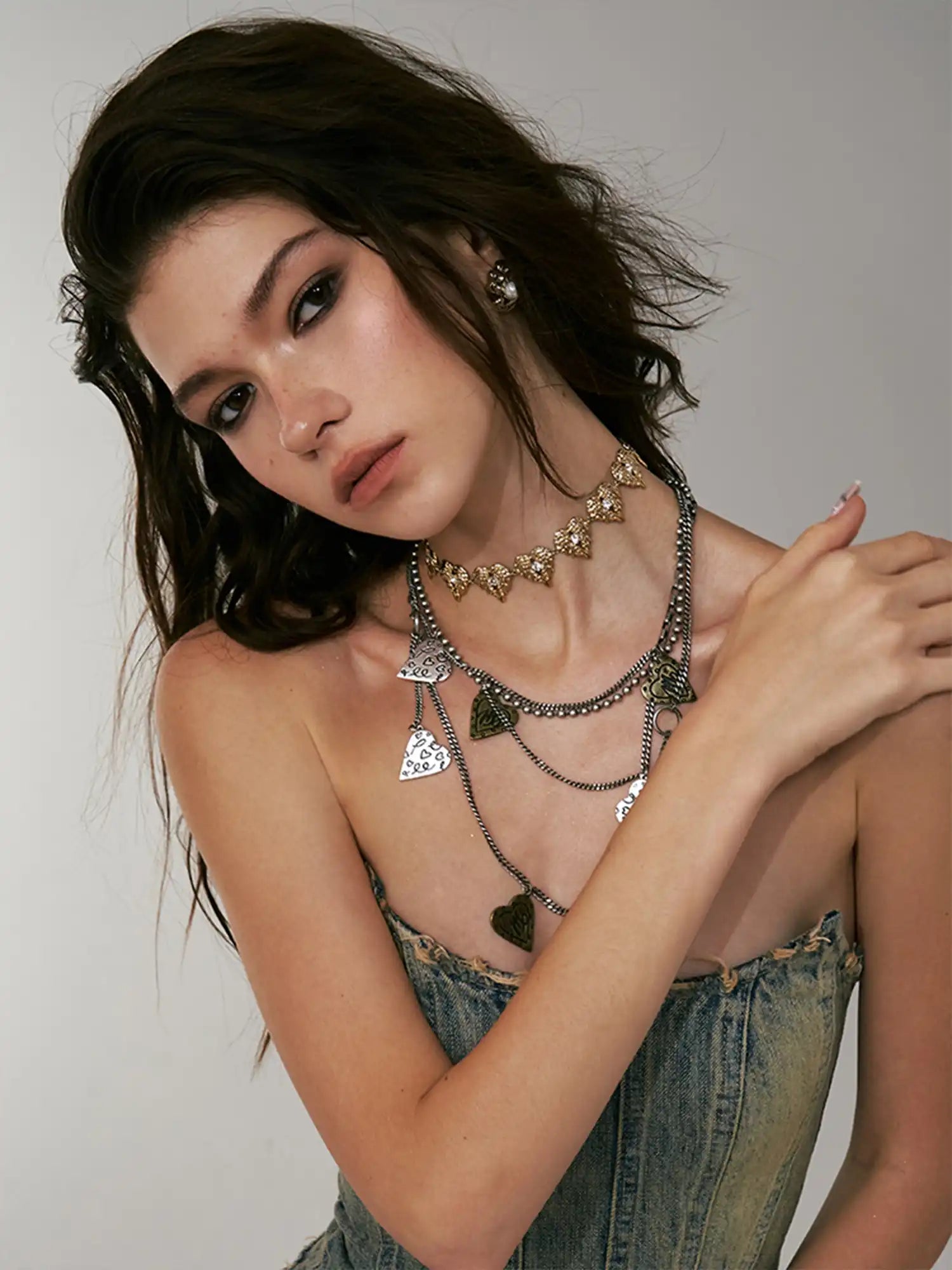1Jinn M2M Crystal Heart Choker in Burnished Gold | Canton Collective
