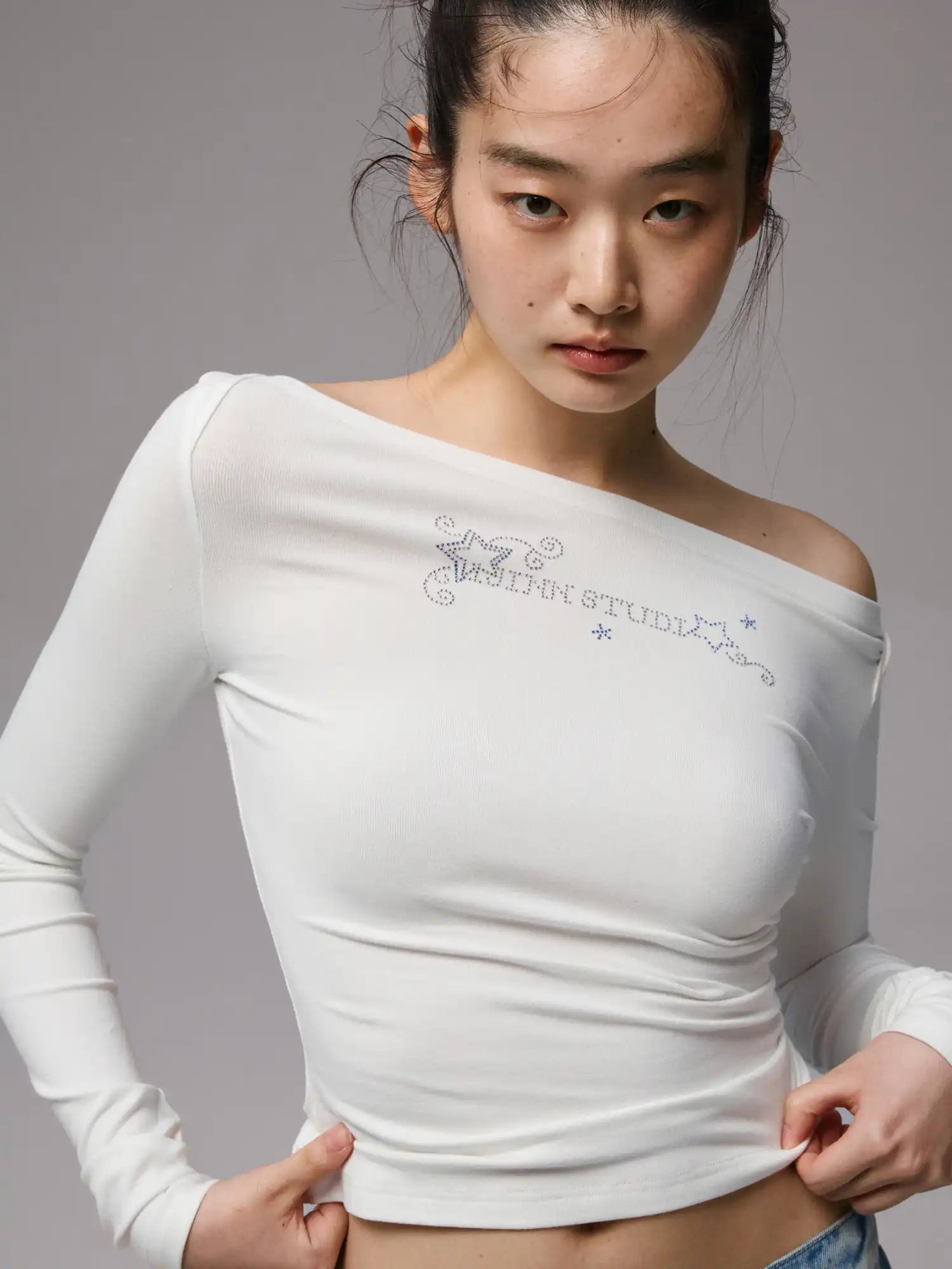 1Jinn Studio Crystal Letter Top Off Shoulder | Canton Collective