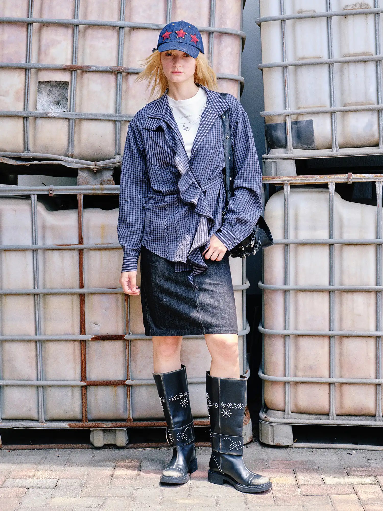 2th Desire Cutout Embroidered Plaid Shirt | Canton Collective
