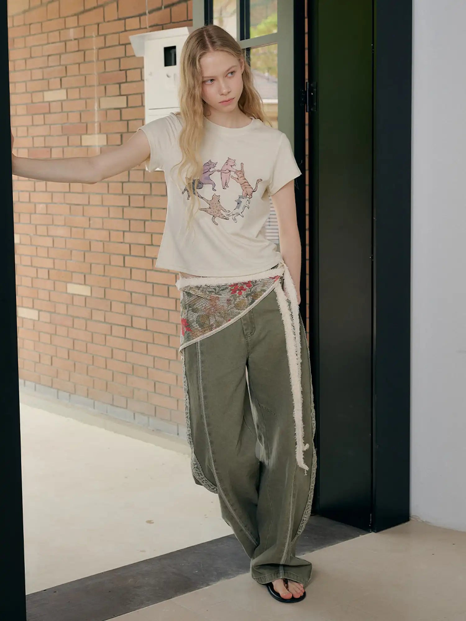 Outtheblue Dancing Cat Cotton Jersey Short Sleeves Crop Top | Canton Collective