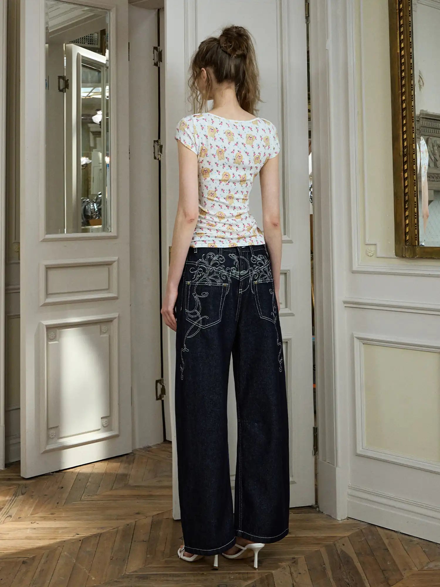 Deleteex Deconstructed Embroidered Low Rise Wide Leg Jeans | Canton Collective