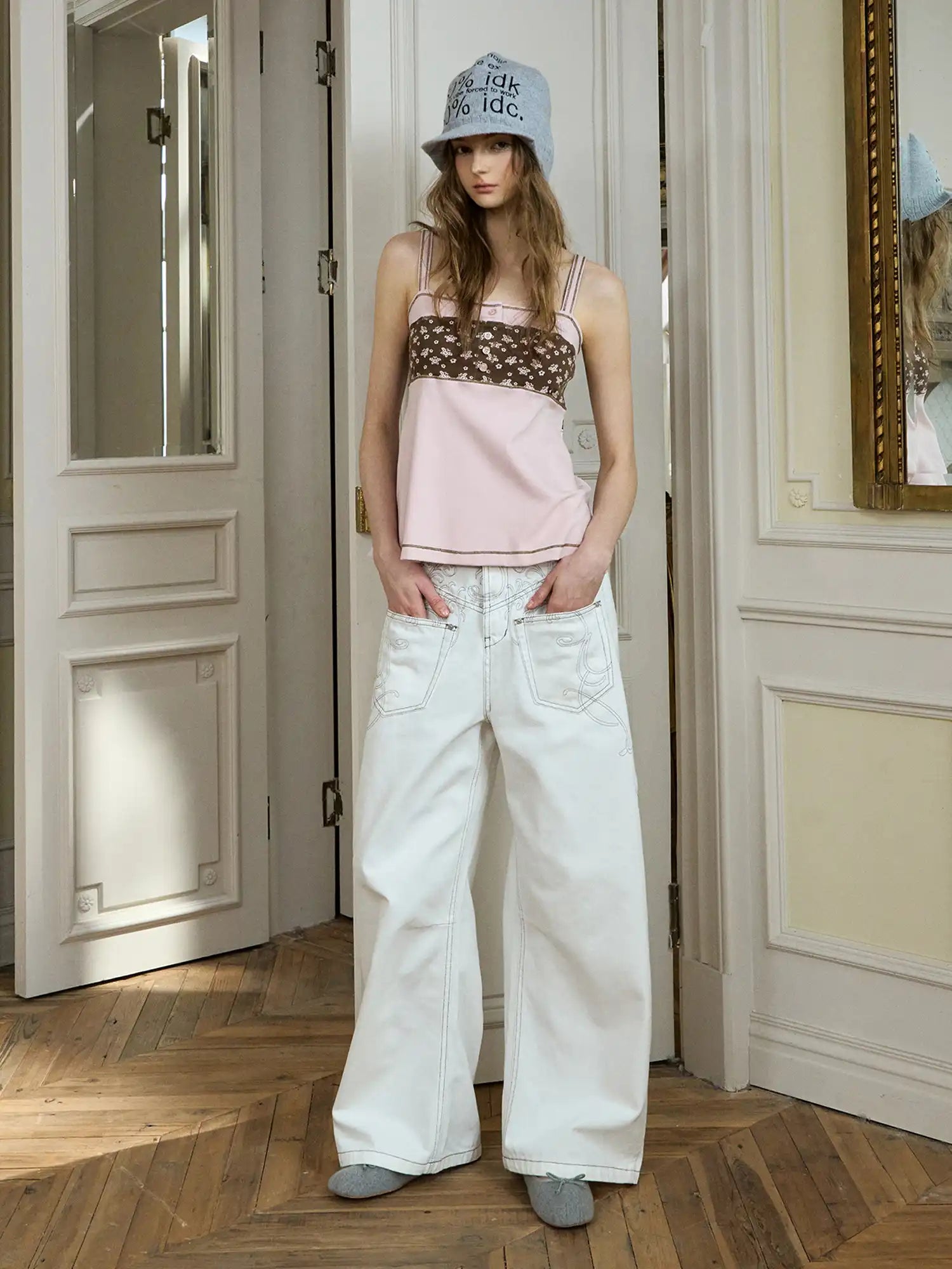 Deleteex Deconstructed Embroidered Low Rise Wide Leg Jeans | Canton Collective