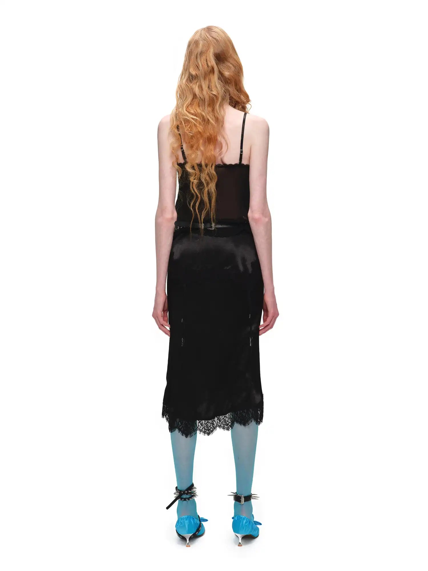 1Jinn Studio Deconstructed Satin Lace Trim Midi Skirt | Canton Collective