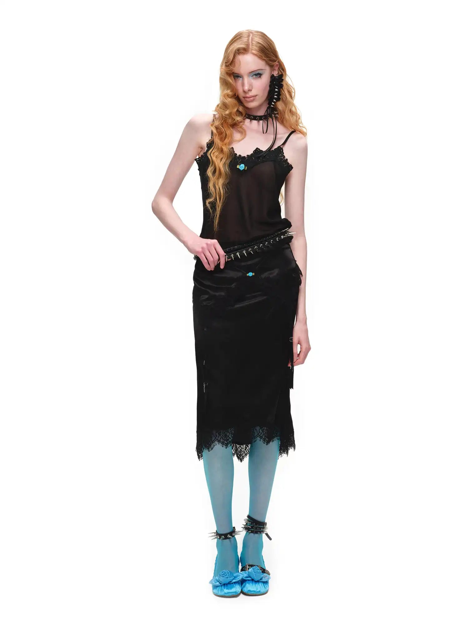 1Jinn Studio Deconstructed Satin Lace Trim Midi Skirt | Canton Collective