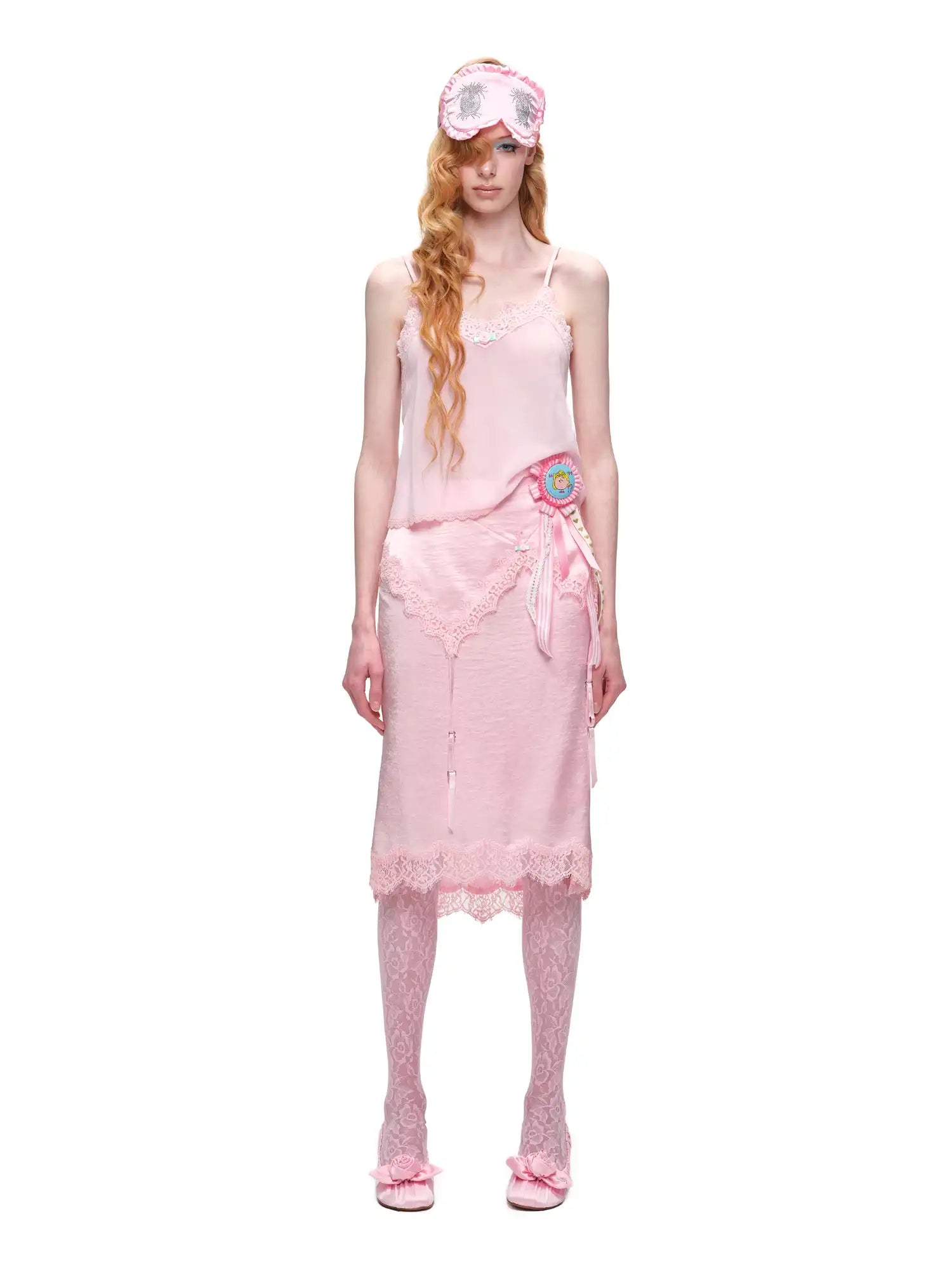 1Jinn Studio Deconstructed Satin Lace Trim Midi Skirt | Canton Collective