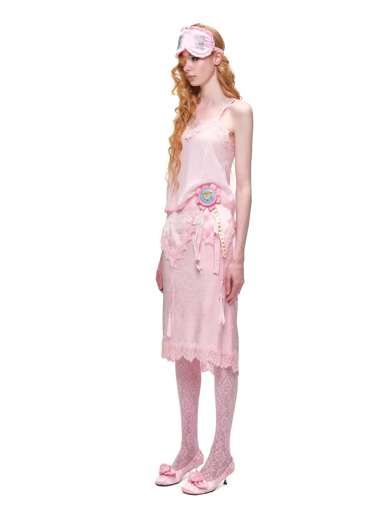 1Jinn Studio Deconstructed Satin Lace Trim Midi Skirt | Canton Collective