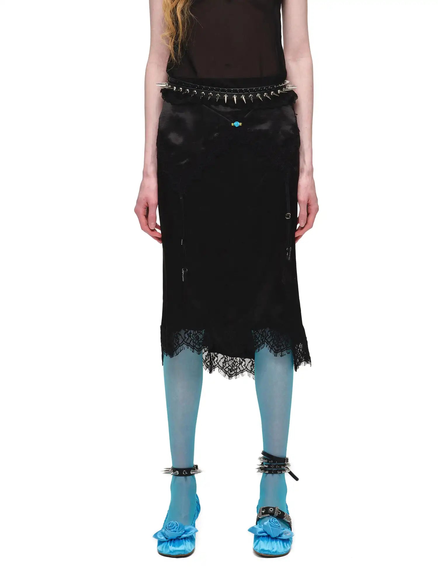 1Jinn Studio Deconstructed Satin Lace Trim Midi Skirt | Canton Collective