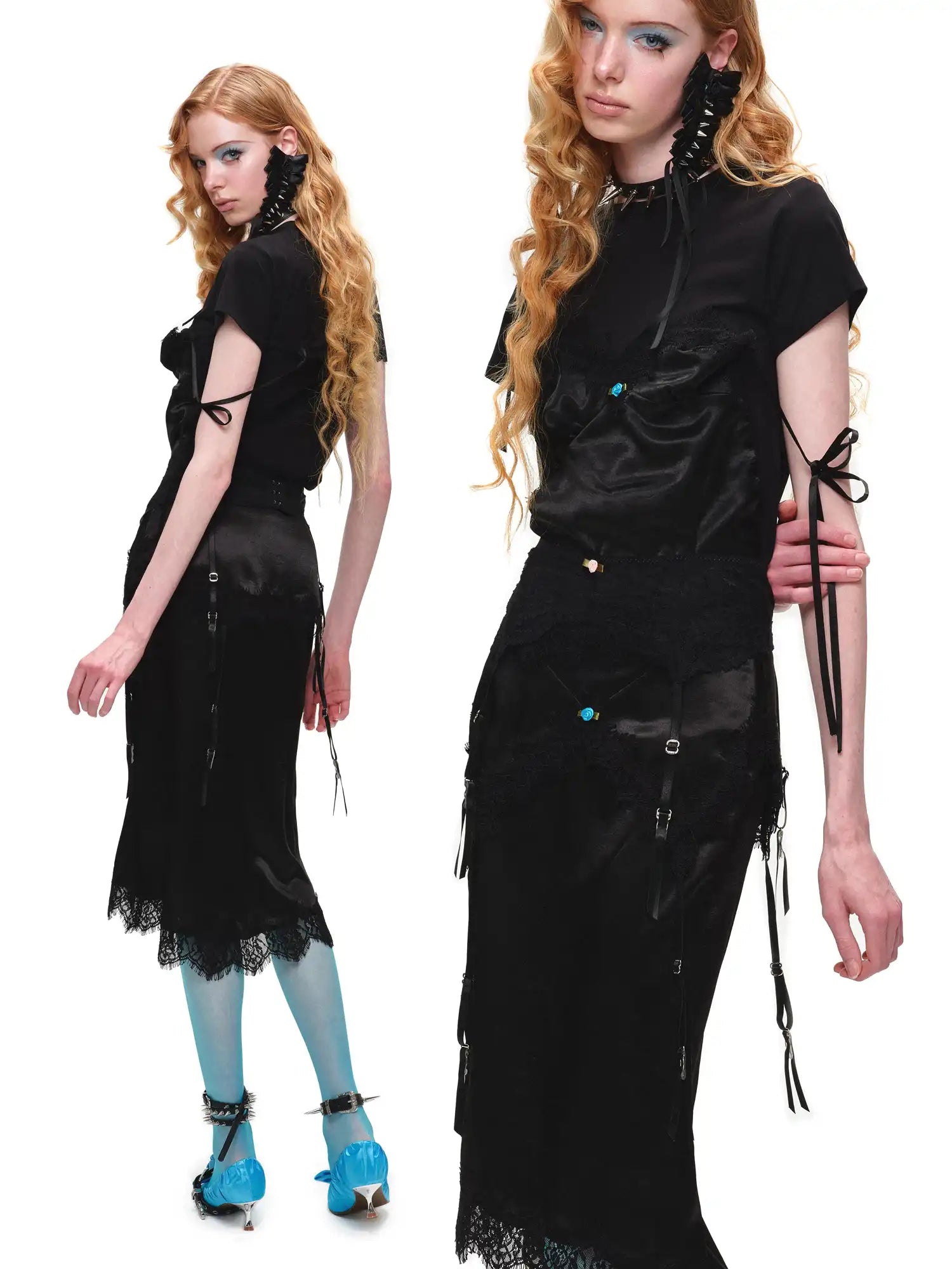 1Jinn Studio Deconstructed Satin Lace Trim Midi Skirt | Canton Collective