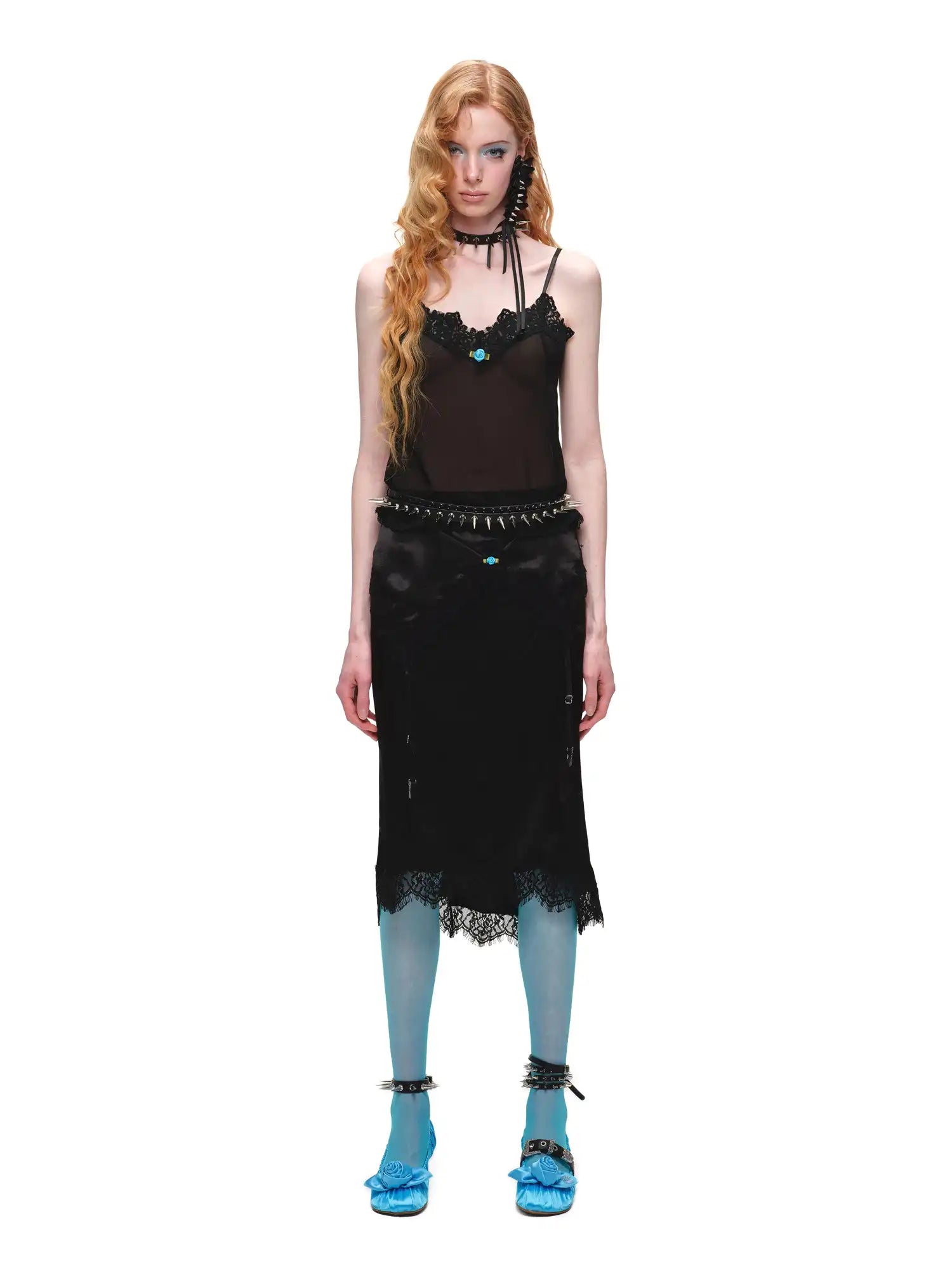 1Jinn Studio Deconstructed Satin Lace Trim Midi Skirt | Canton Collective