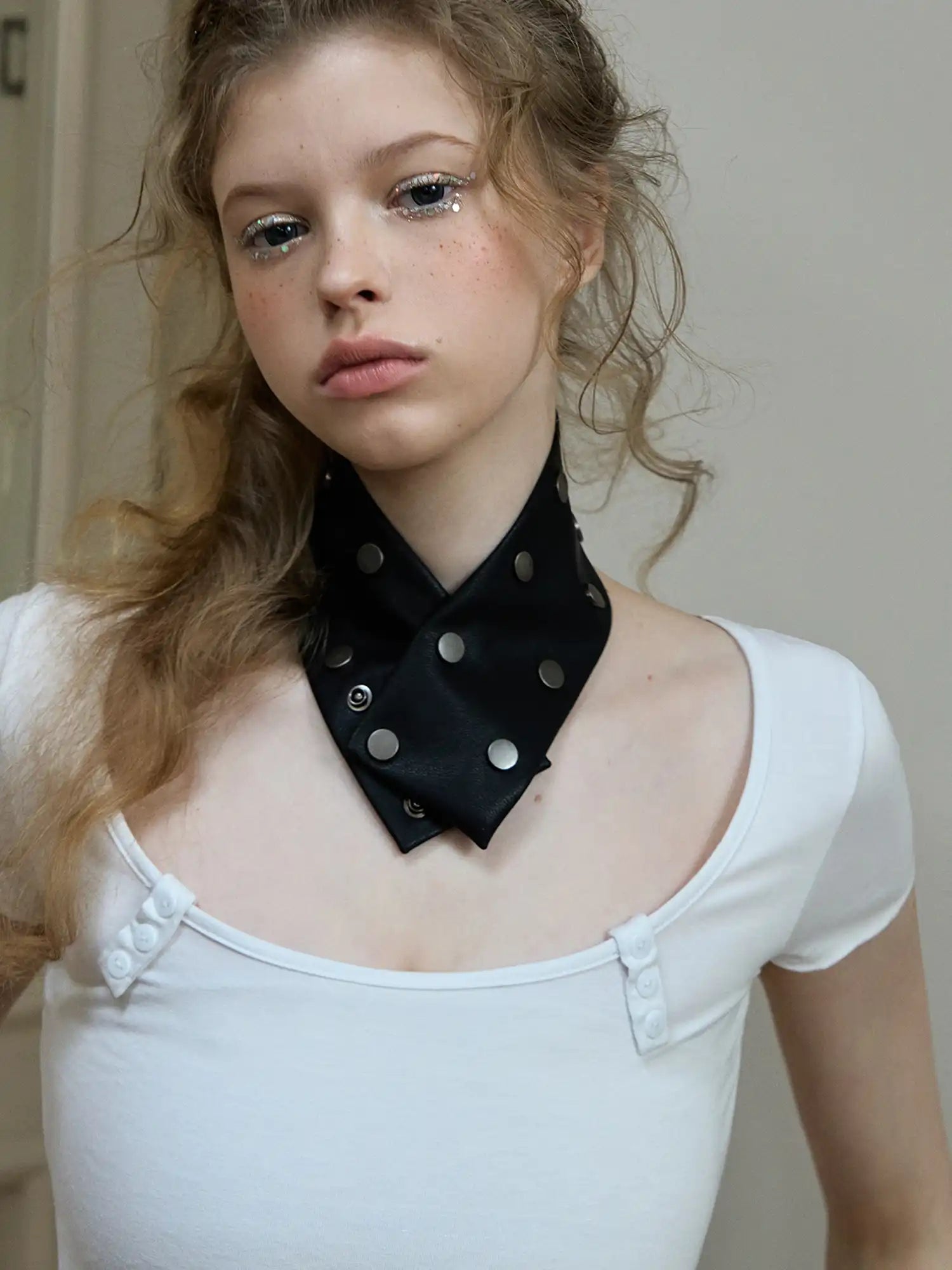 Deleteex Deconstructed Vegan Leather Shirt Collar Choker With Silver Rivets | Canton Collective