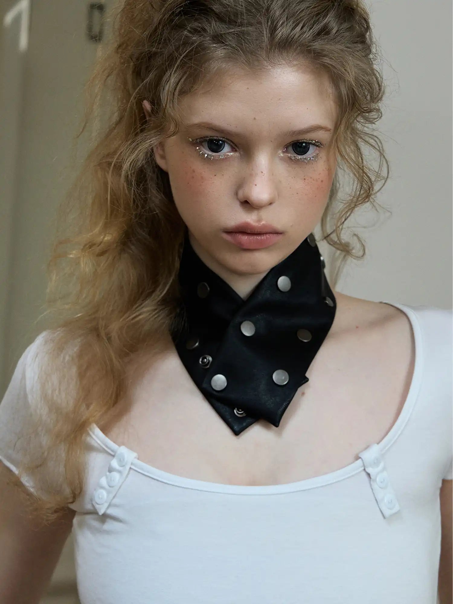 Deleteex Deconstructed Vegan Leather Shirt Collar Choker With Silver Rivets | Canton Collective