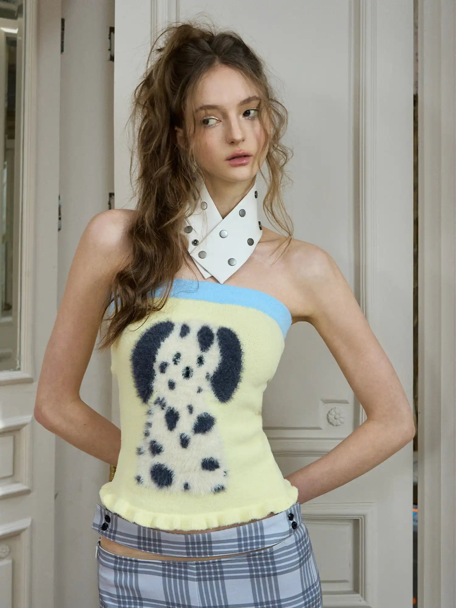 Deleteex Deconstructed Vegan Leather Shirt Collar Choker With Silver Rivets | Canton Collective