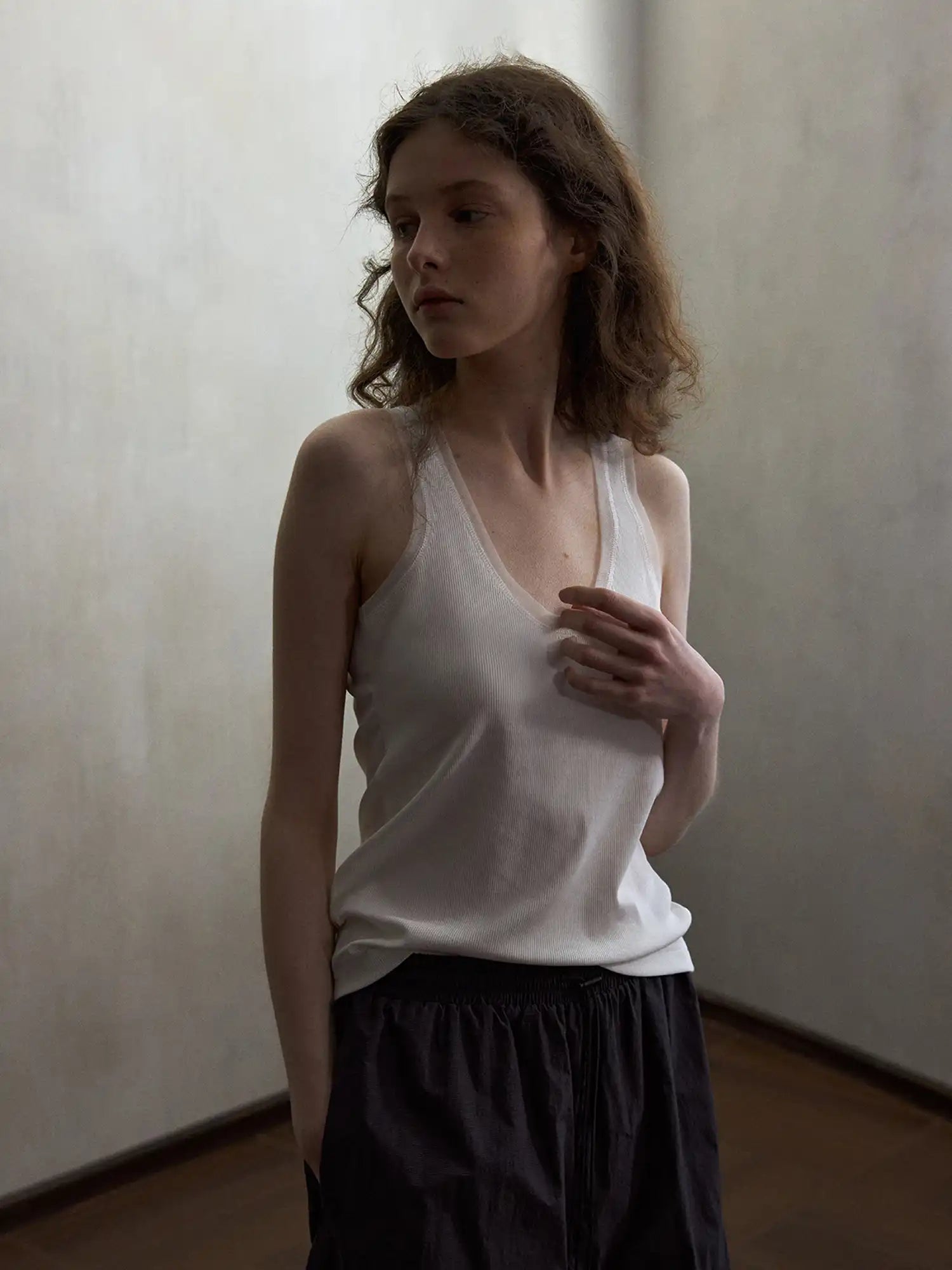 CantonCollective Design Deep Scoop Mesh Trim Cotton Tank Top | Canton Collective