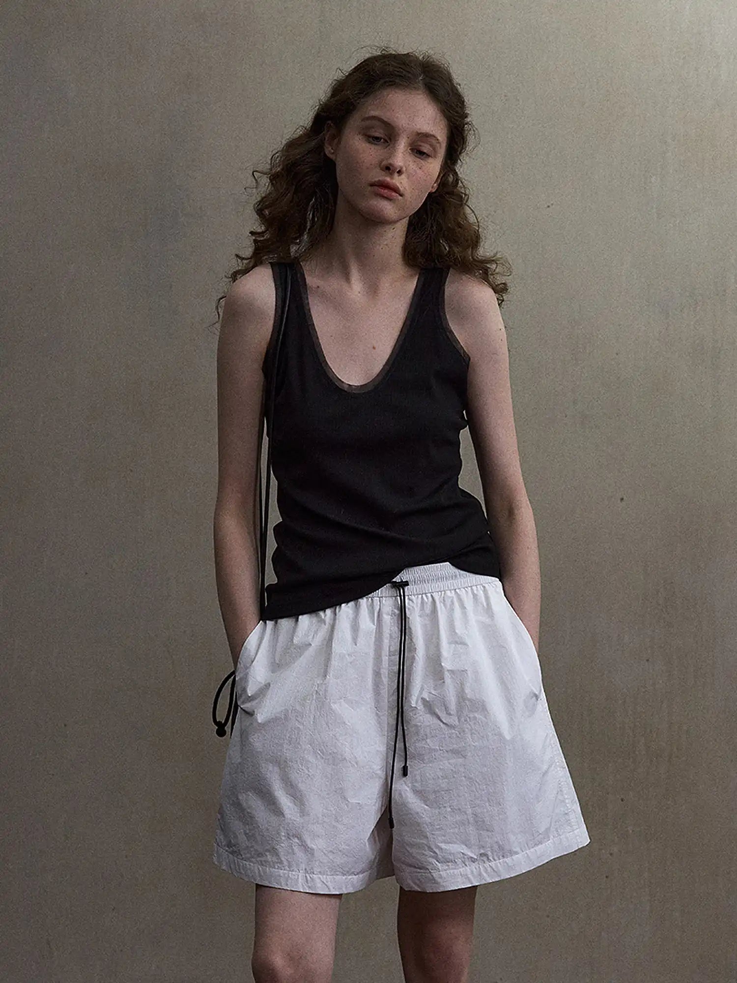 CantonCollective Design Deep Scoop Mesh Trim Cotton Tank Top | Canton Collective