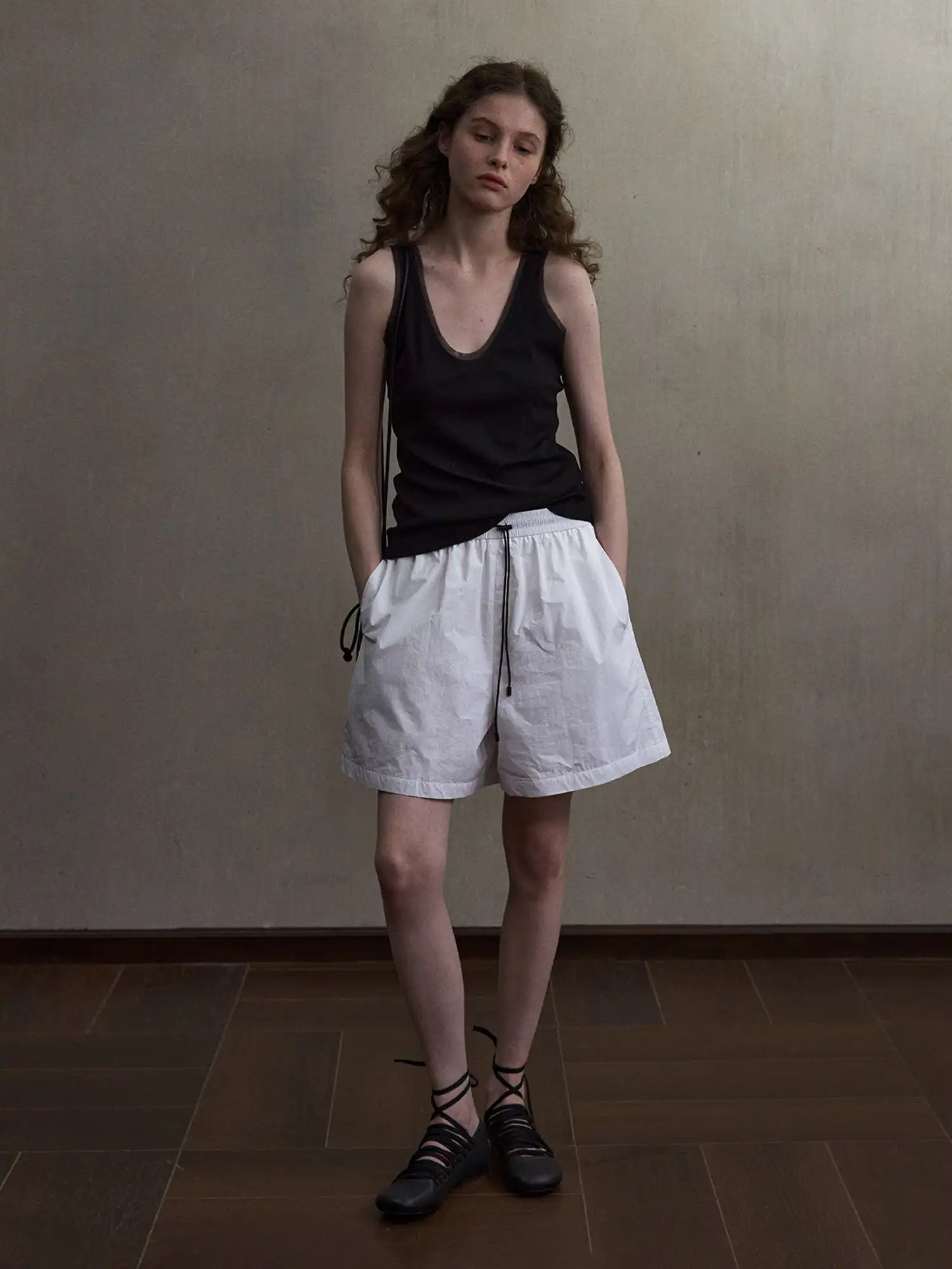 CantonCollective Design Deep Scoop Mesh Trim Cotton Tank Top | Canton Collective