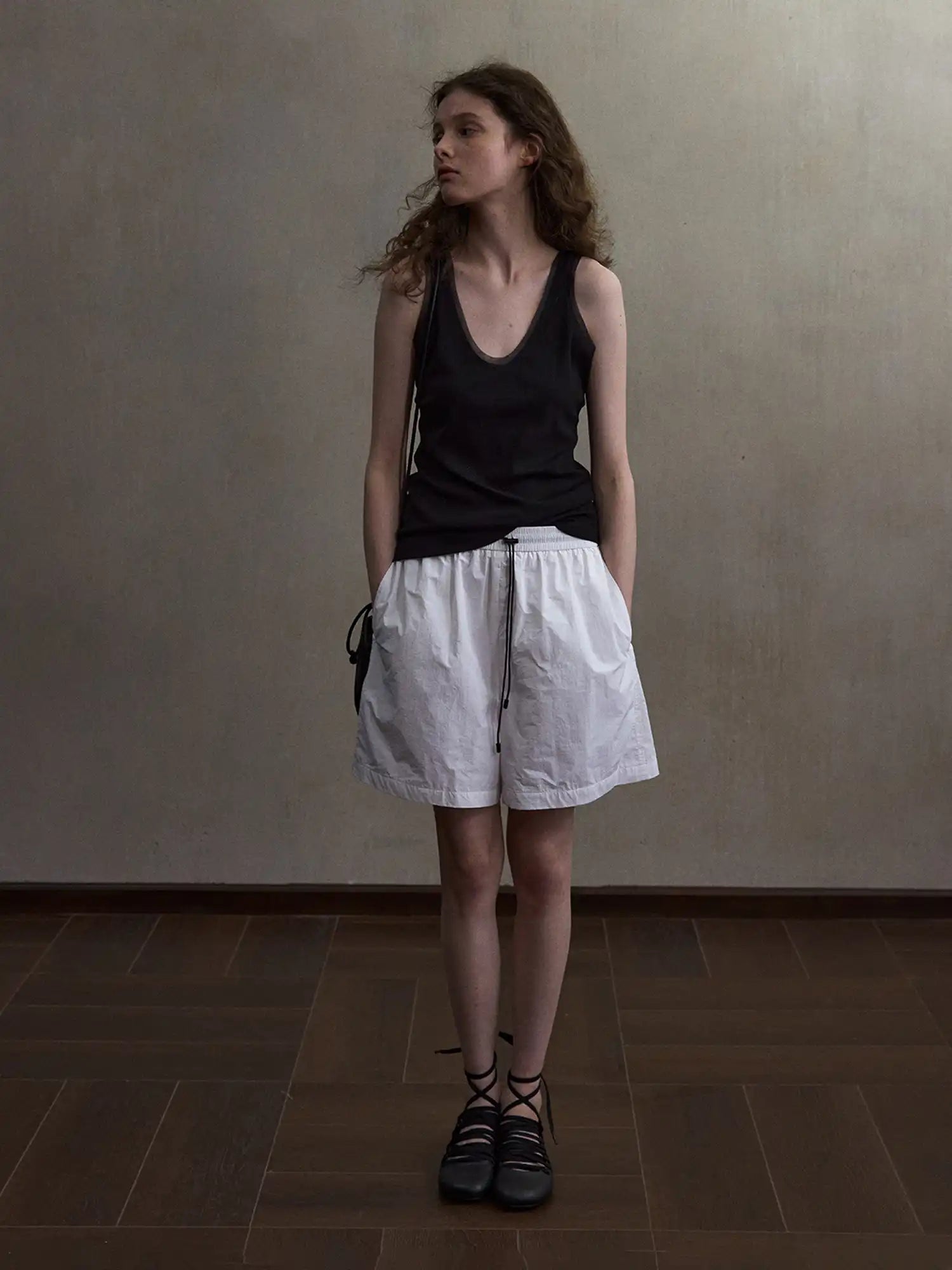 CantonCollective Design Deep Scoop Mesh Trim Cotton Tank Top | Canton Collective