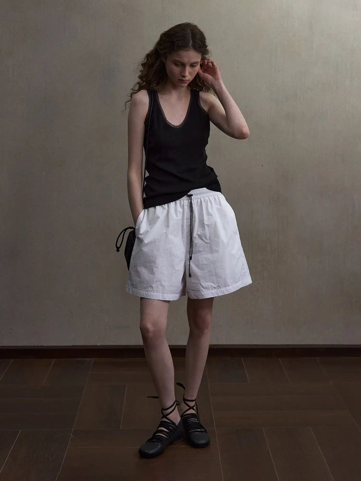 CantonCollective Design Deep Scoop Mesh Trim Cotton Tank Top | Canton Collective