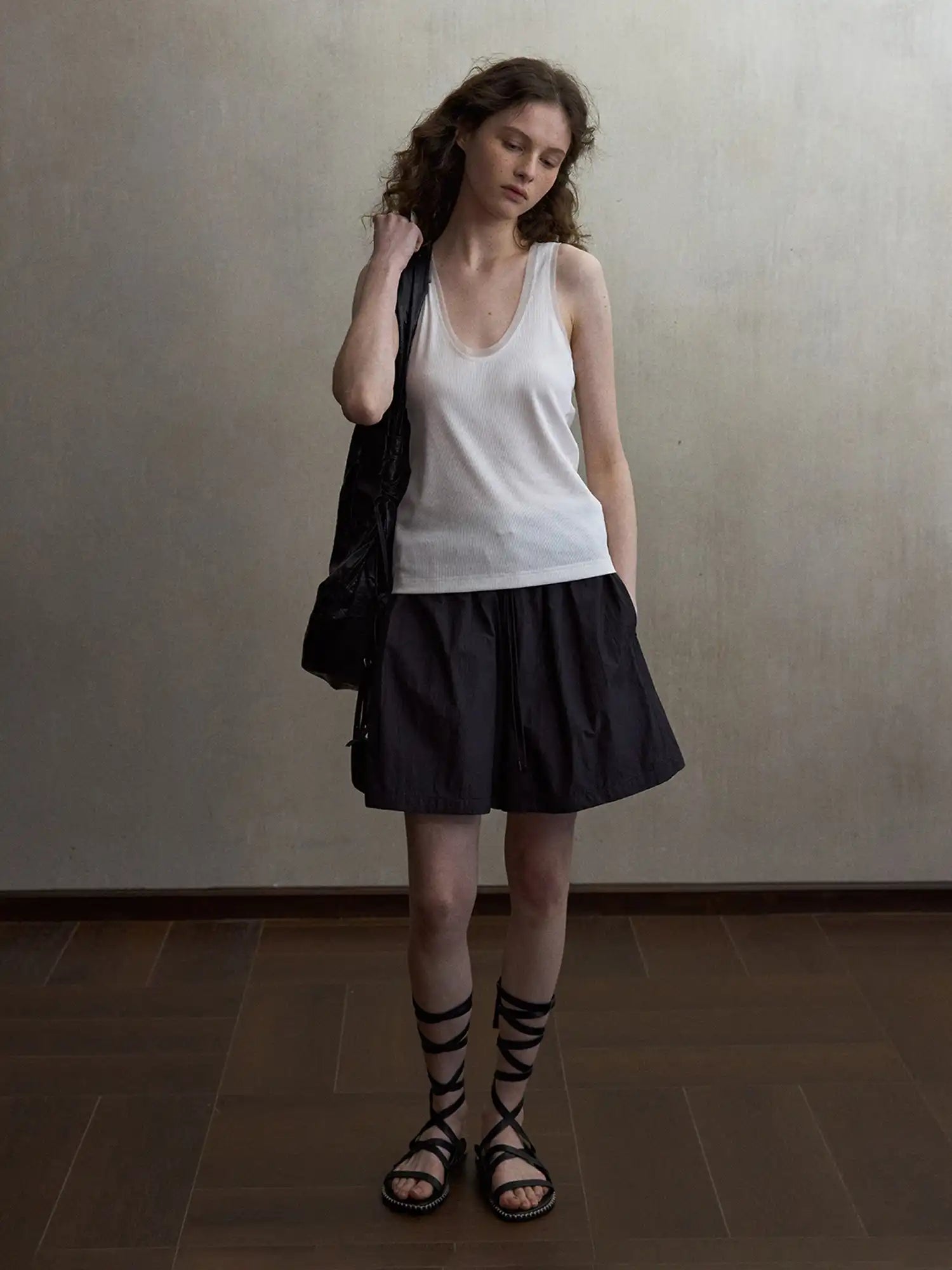 CantonCollective Design Deep Scoop Mesh Trim Cotton Tank Top | Canton Collective