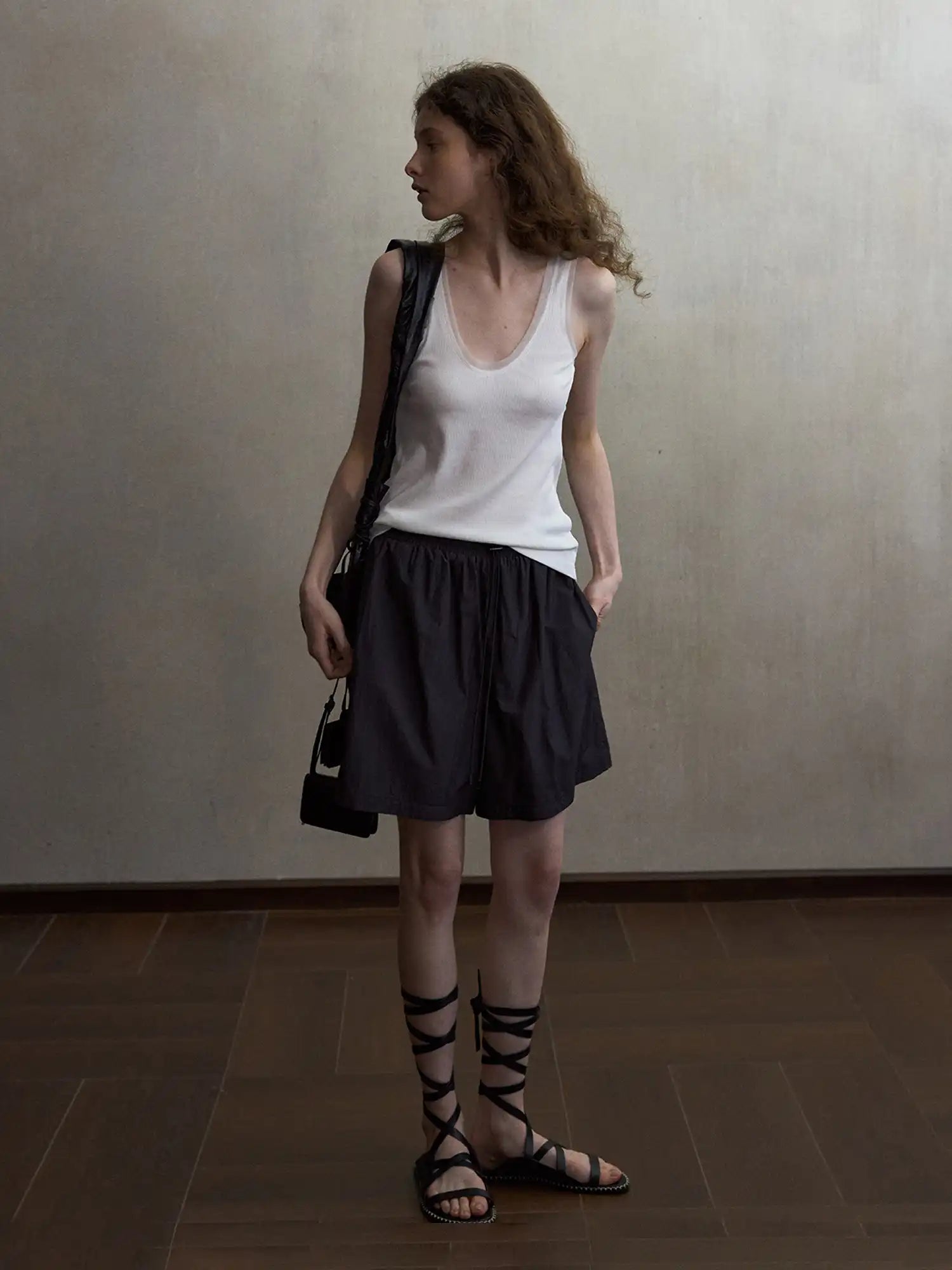 CantonCollective Design Deep Scoop Mesh Trim Cotton Tank Top | Canton Collective