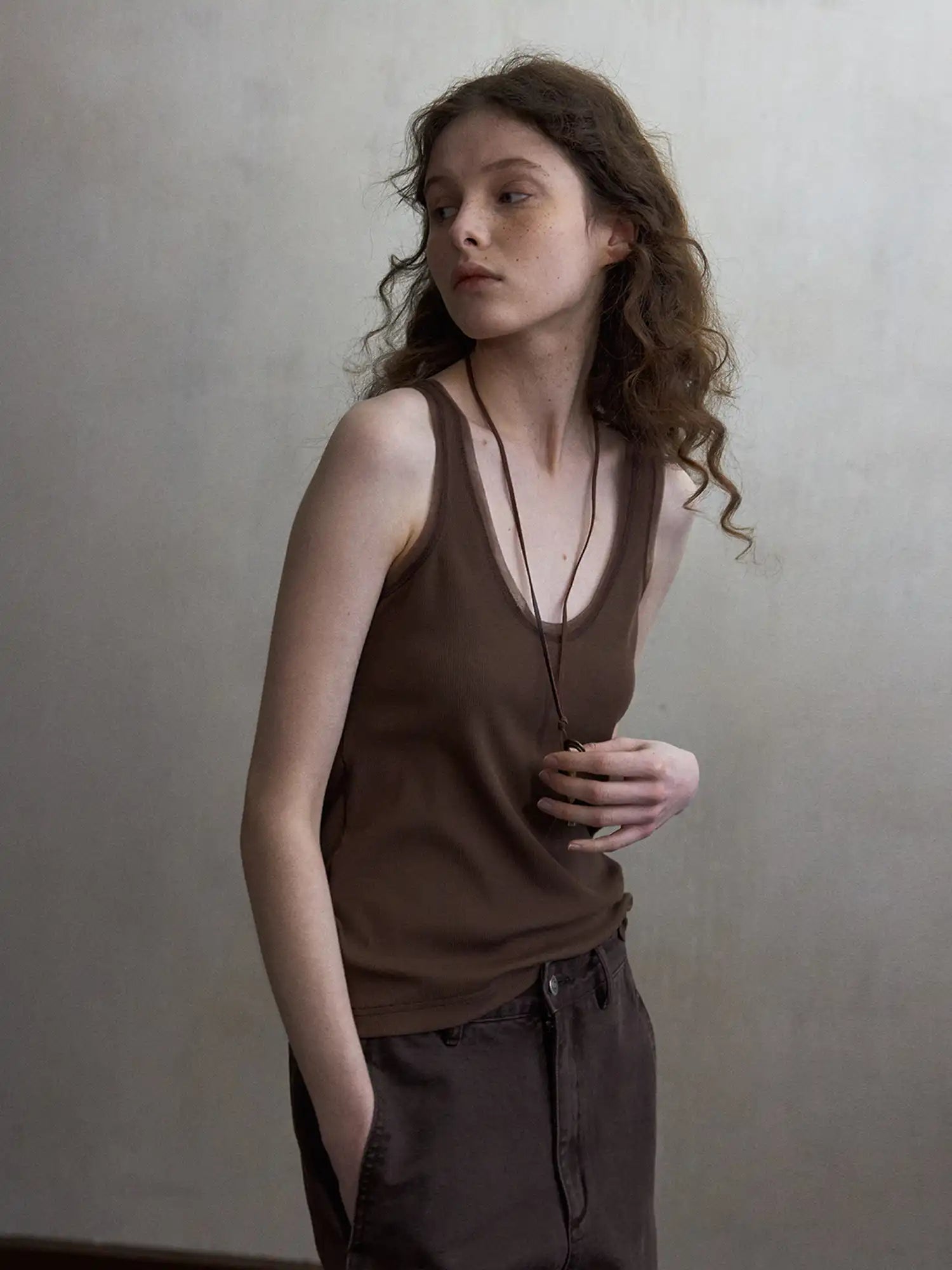 CantonCollective Design Deep Scoop Mesh Trim Cotton Tank Top | Canton Collective