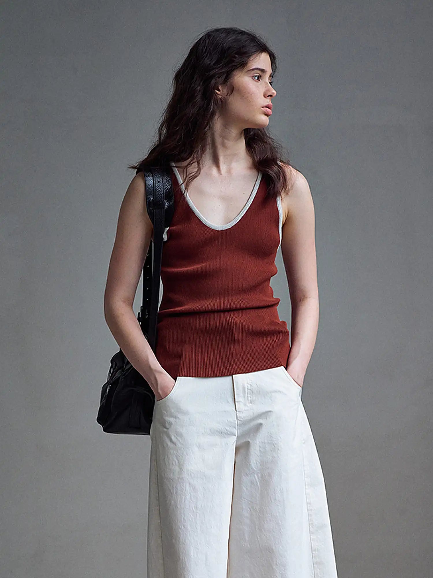CantonCollective Design Deep Scoop Neckline Ribbed Knit Tank | Canton Collective
