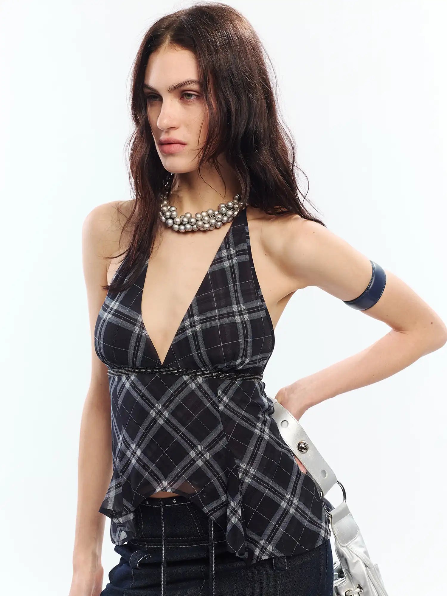 2th Desire Deep V Halter Neck Tie Peplum Top | Canton Collective