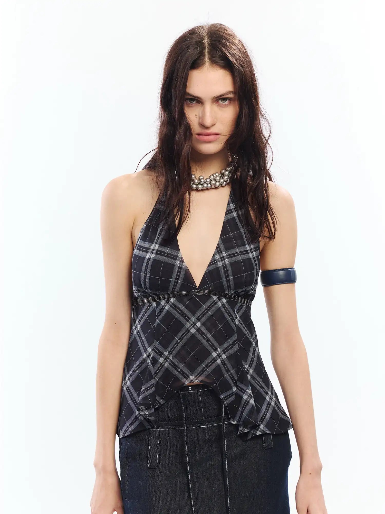 2th Desire Deep V Halter Neck Tie Peplum Top | Canton Collective