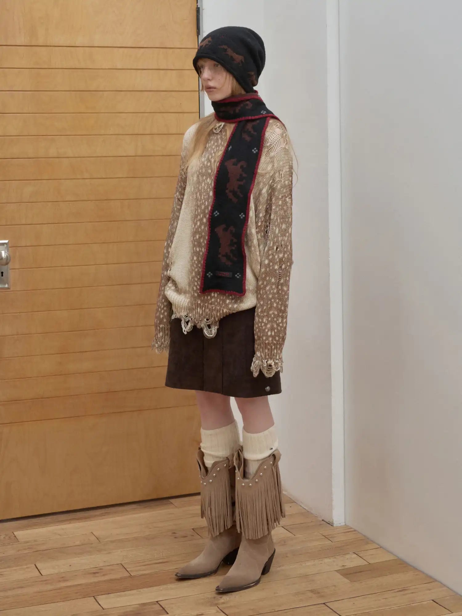 1Jinn Studio Deer Print Distressed Sweater | Canton Collective