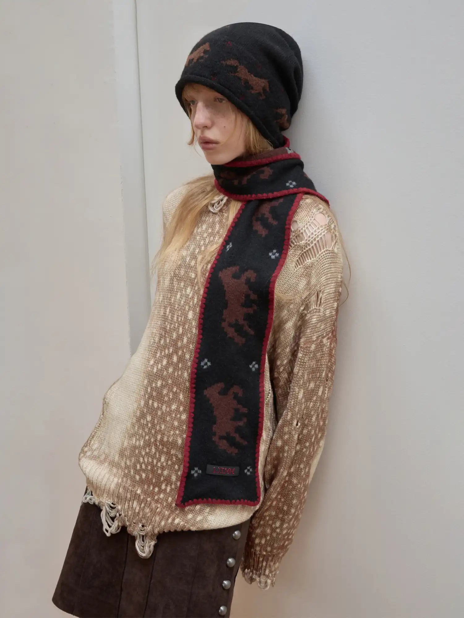 1Jinn Studio Deer Print Distressed Sweater | Canton Collective