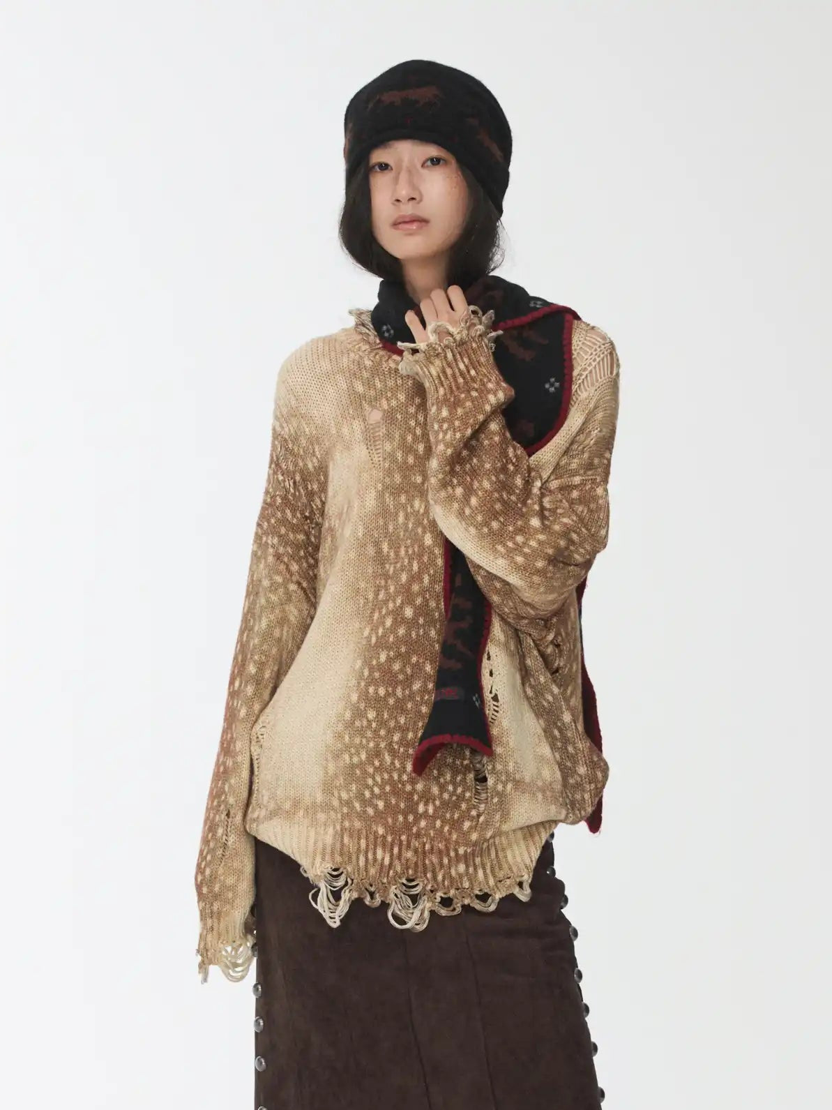 1Jinn Studio Deer Print Distressed Sweater | Canton Collective
