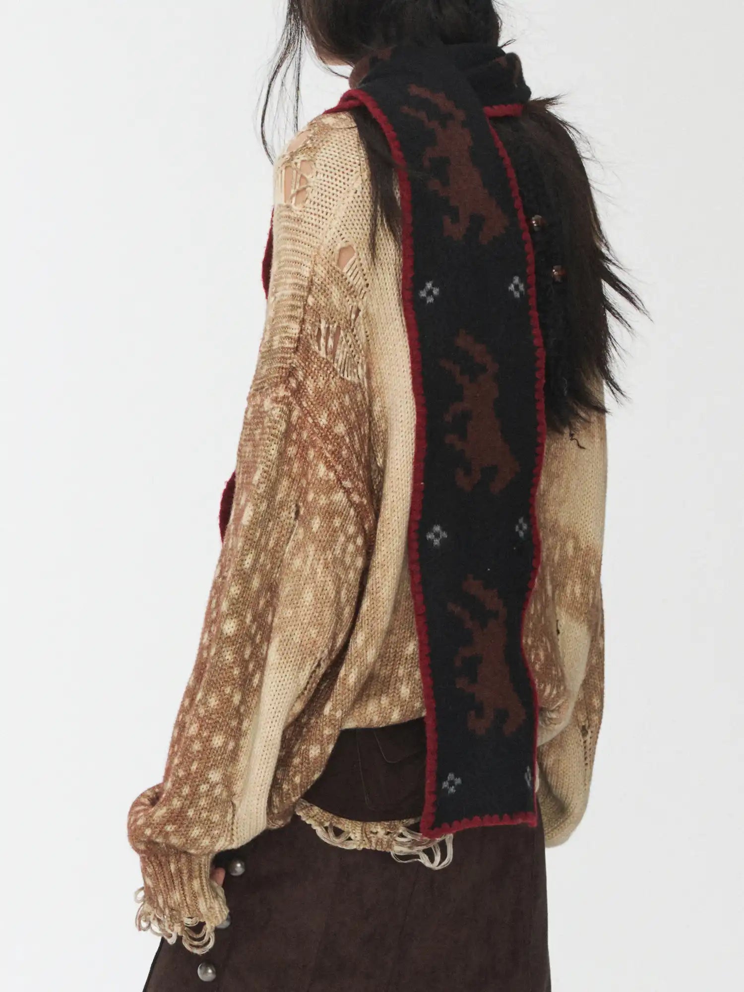 1Jinn Studio Deer Print Distressed Sweater | Canton Collective