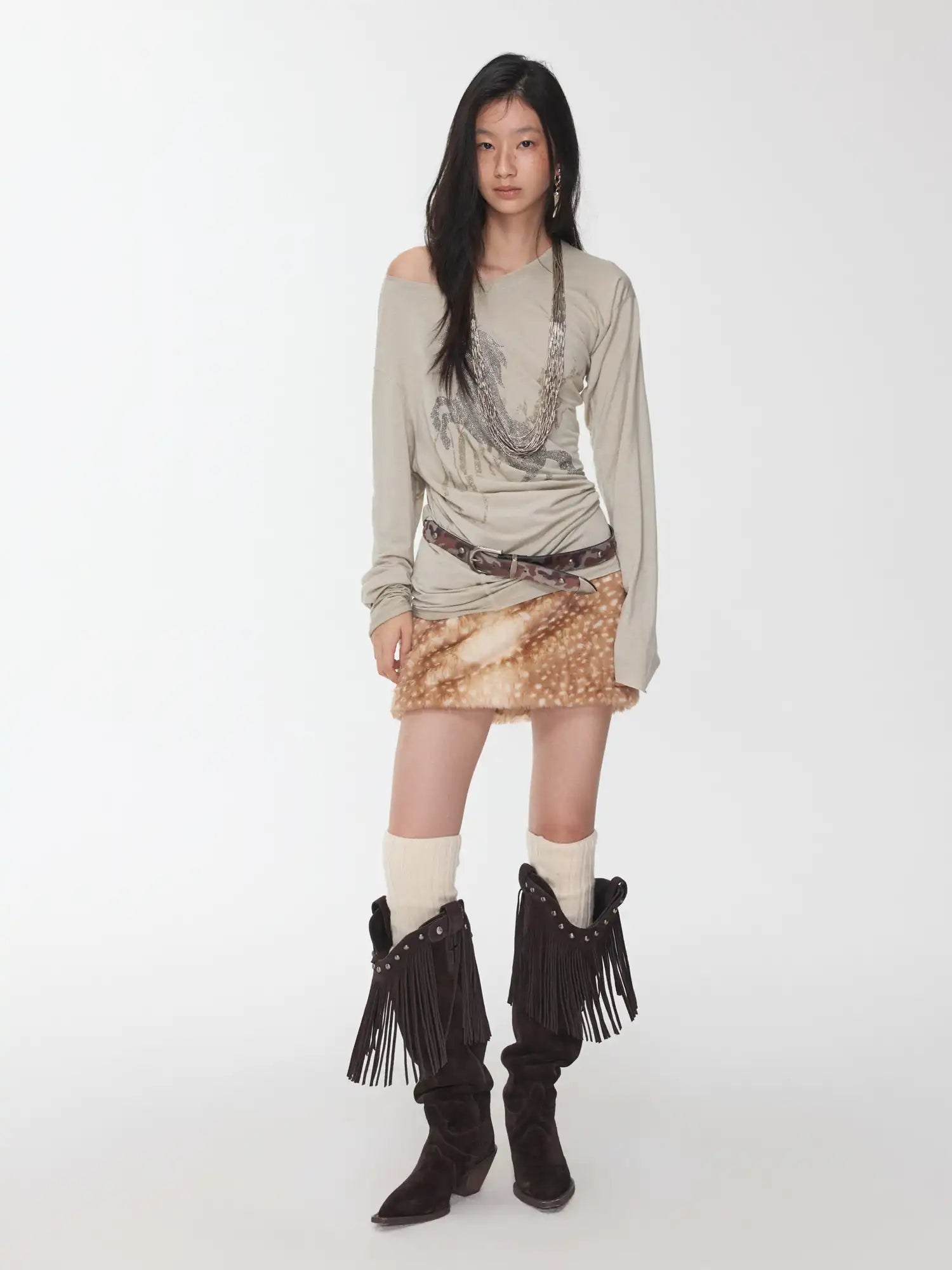 1Jinn Studio Deer Print Faux Fur Skirt | Canton Collective