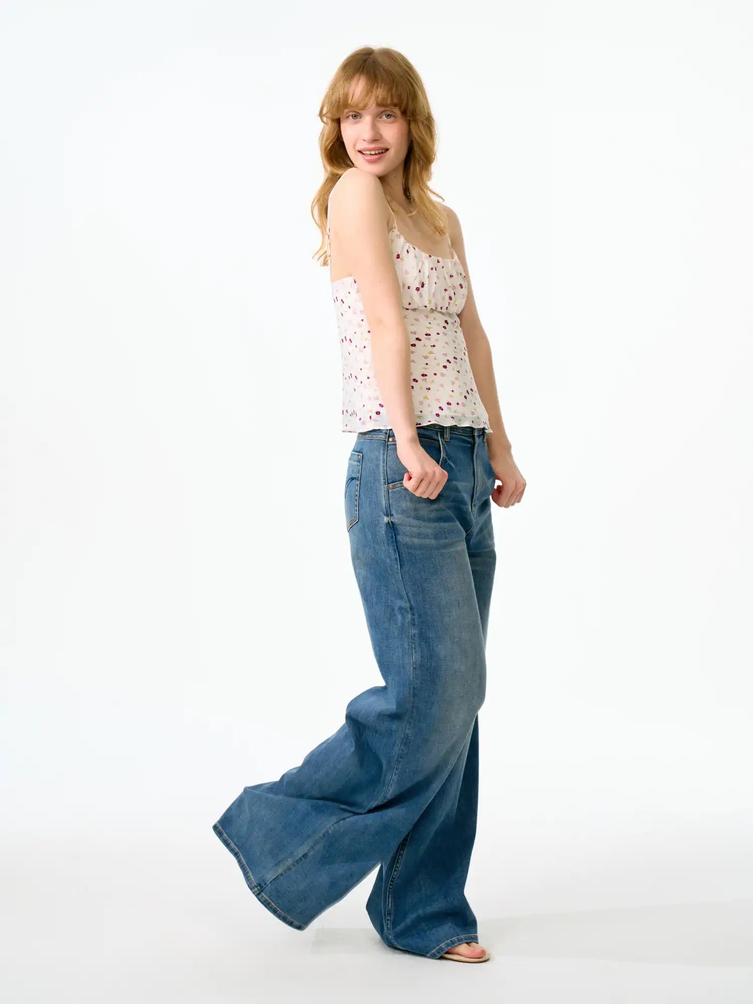 FIRST FLOOR Delicate Double Straps Floral Babydoll Cami Top | Canton Collective