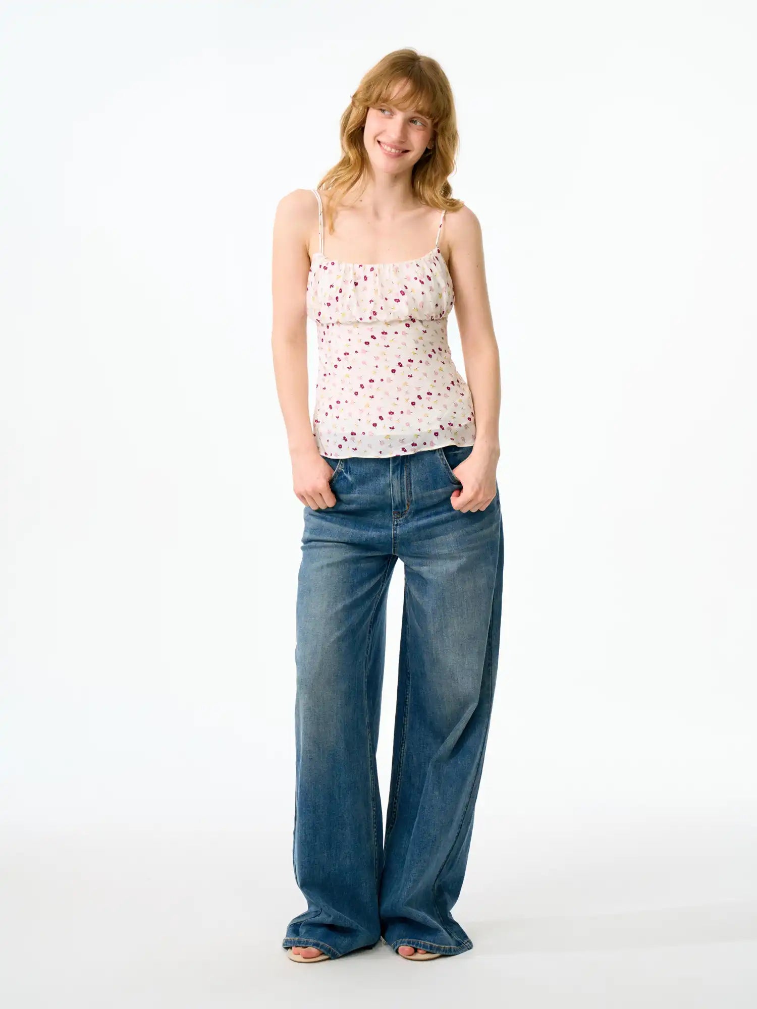 FIRST FLOOR Delicate Double Straps Floral Babydoll Cami Top | Canton Collective