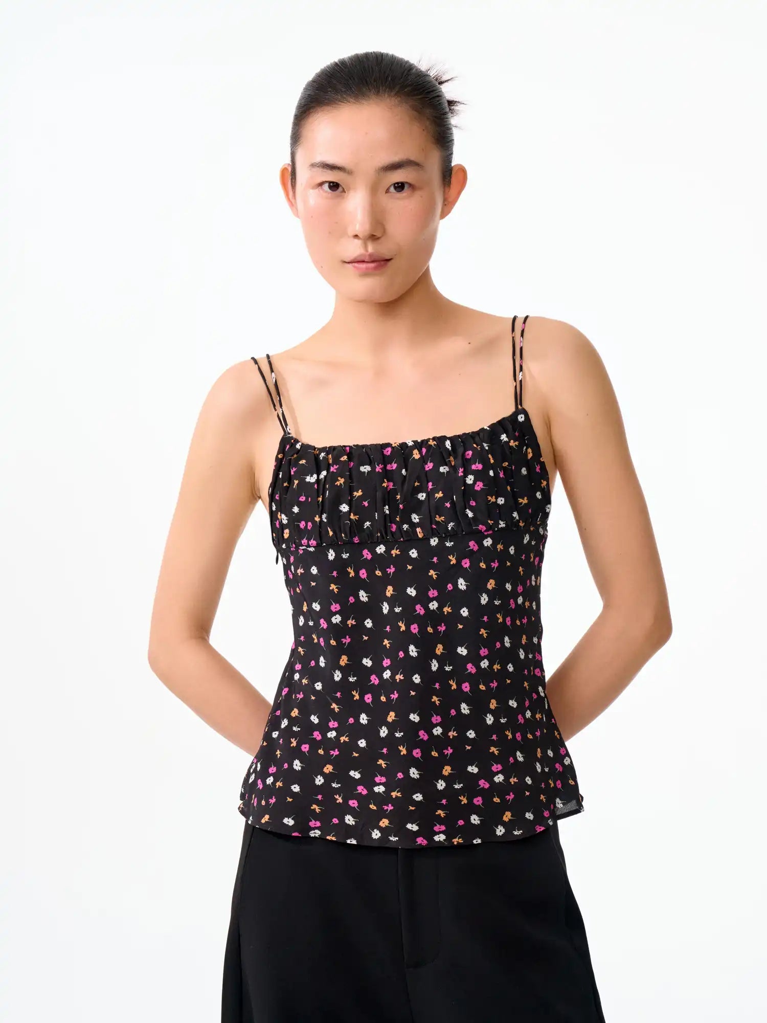 FIRST FLOOR Delicate Double Straps Floral Babydoll Cami Top | Canton Collective