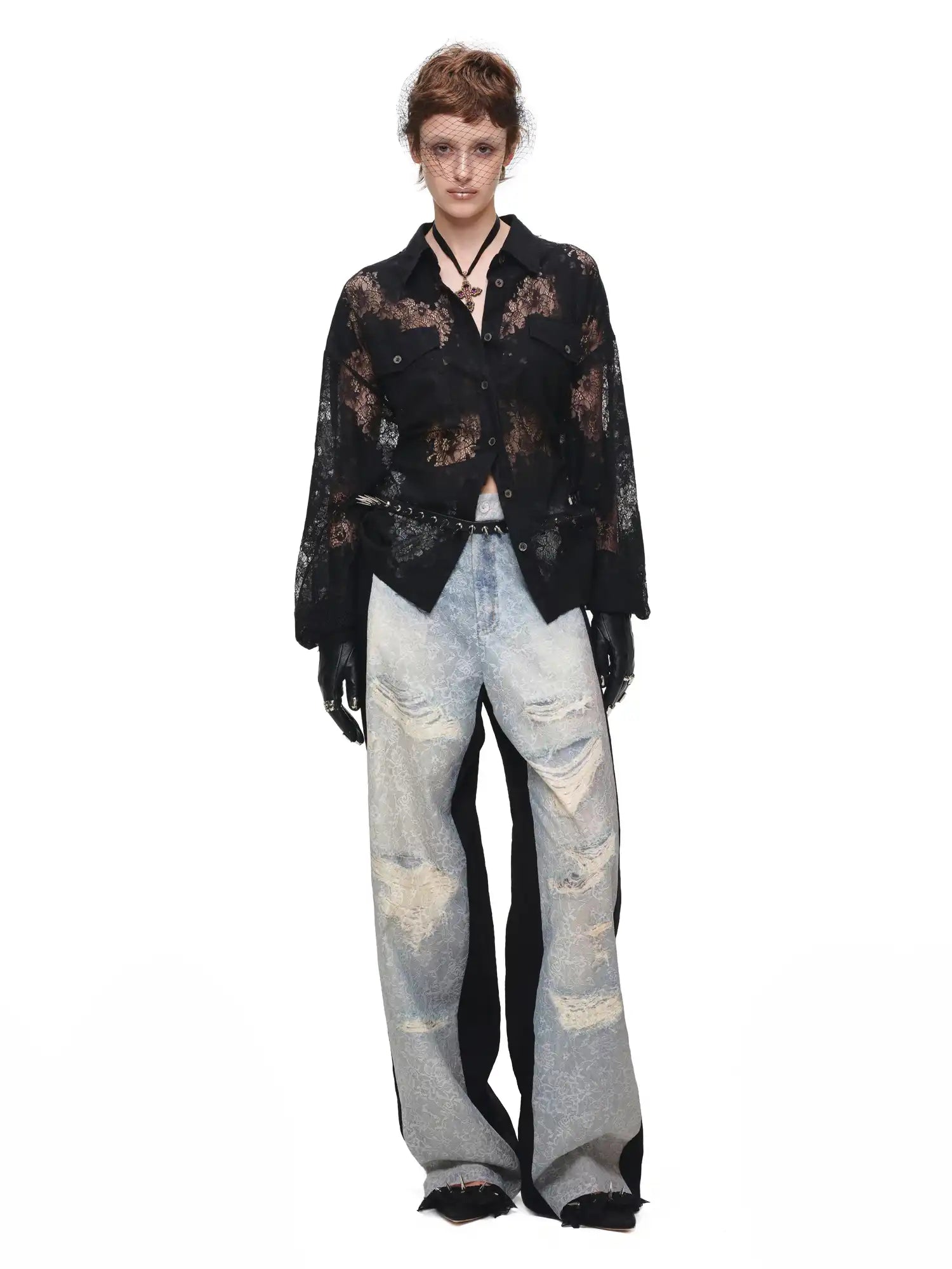 1Jinn Studio Distressed Lace-Panel Baggy Jeans | Canton Collective