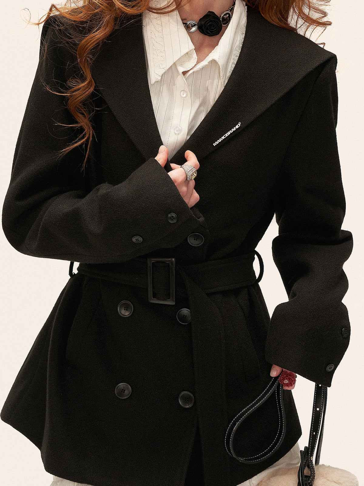 MAMC Double Breasted Belted Wool Blend Blazer | Canton Collective