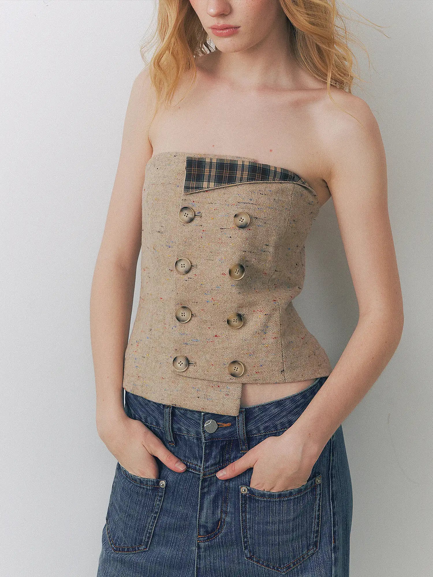 Deleteex Double Breasted Tweed Bustier Top | Canton Collective